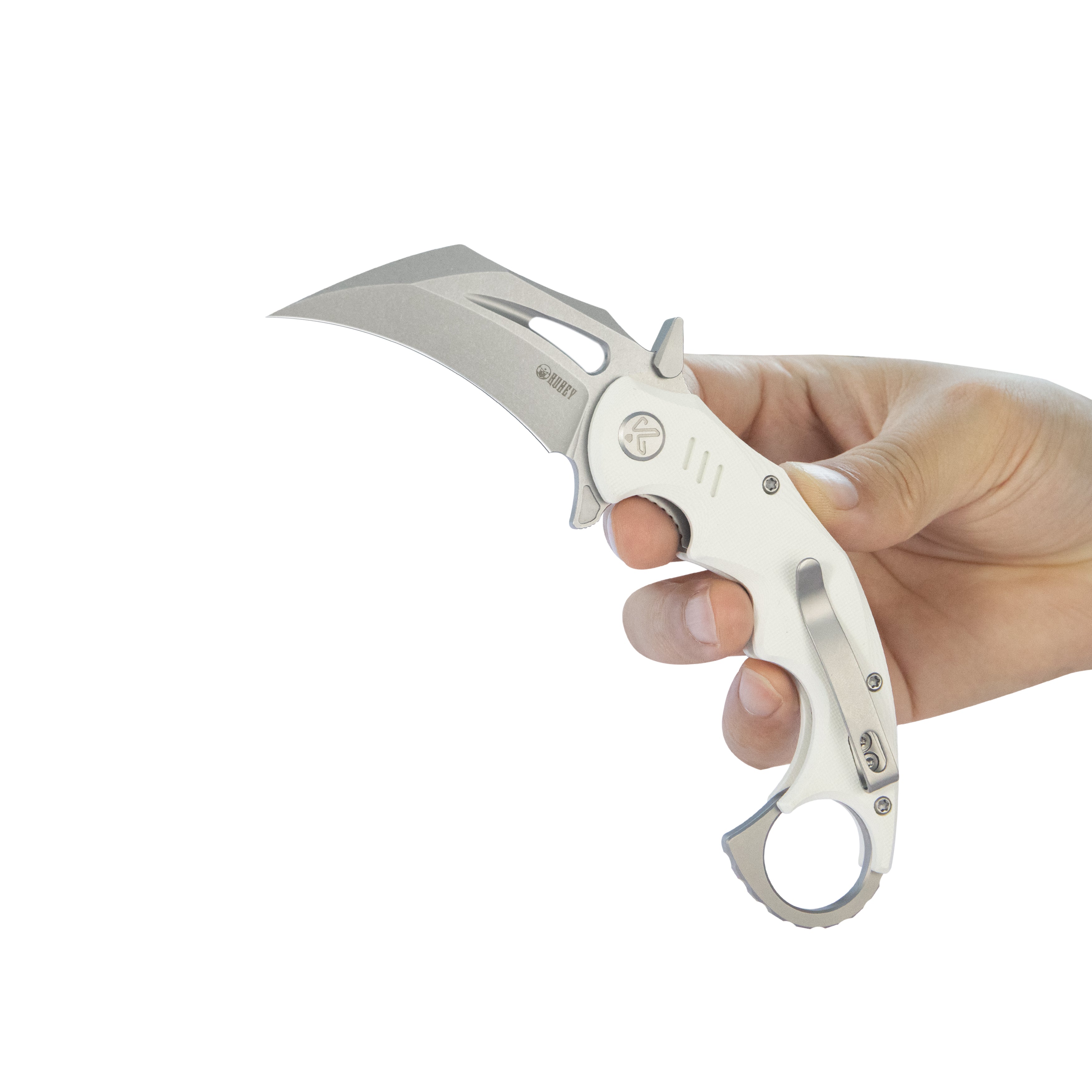 Mini Wrath Karambit Folding Knife White G-10 Handle 2.44" Beadblast 14C28N Blade KU262K