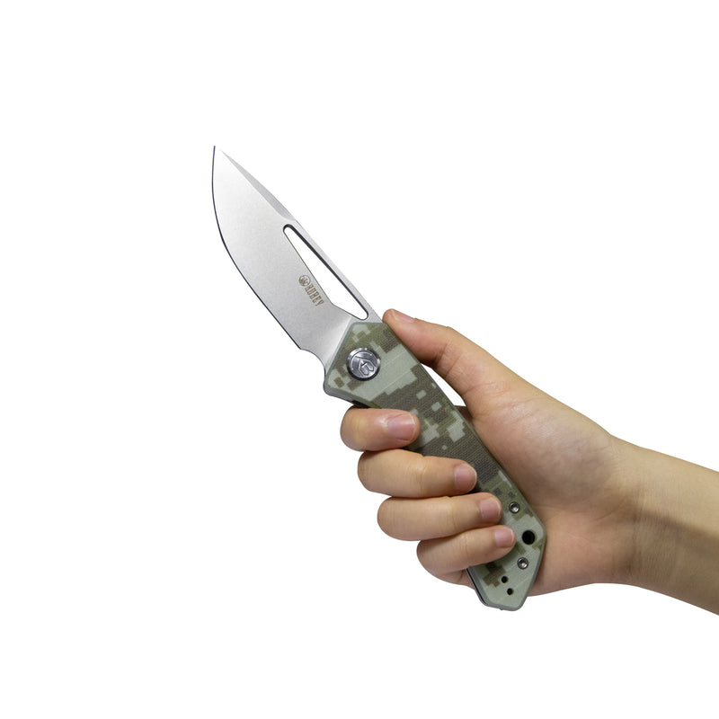 Thalia Front Flipper EDC Pocket Folding Knife Camo G10 Handle 3.27" Bead Blasted D2 KU331I