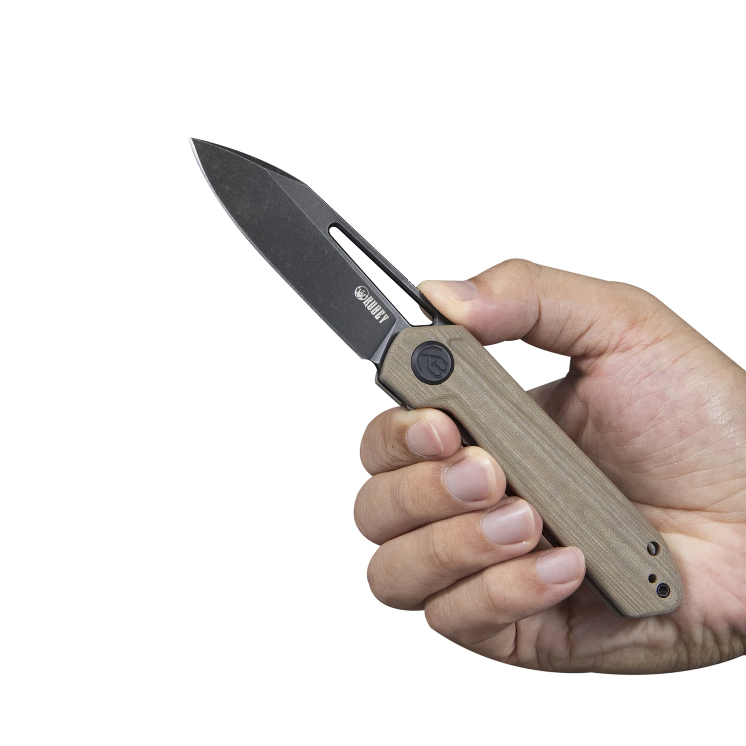 Royal Nest Liner Lock EDC Pocket Knife Front Flipper Tan G10 Handle 2.99" Dark Stonewashed D2 KU321E