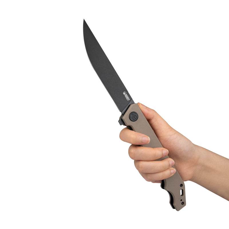 Pylades Liner Lock Flipper Folding Knife Tan G10 Handle 4.65" Blackwash AUS-10 KU253C