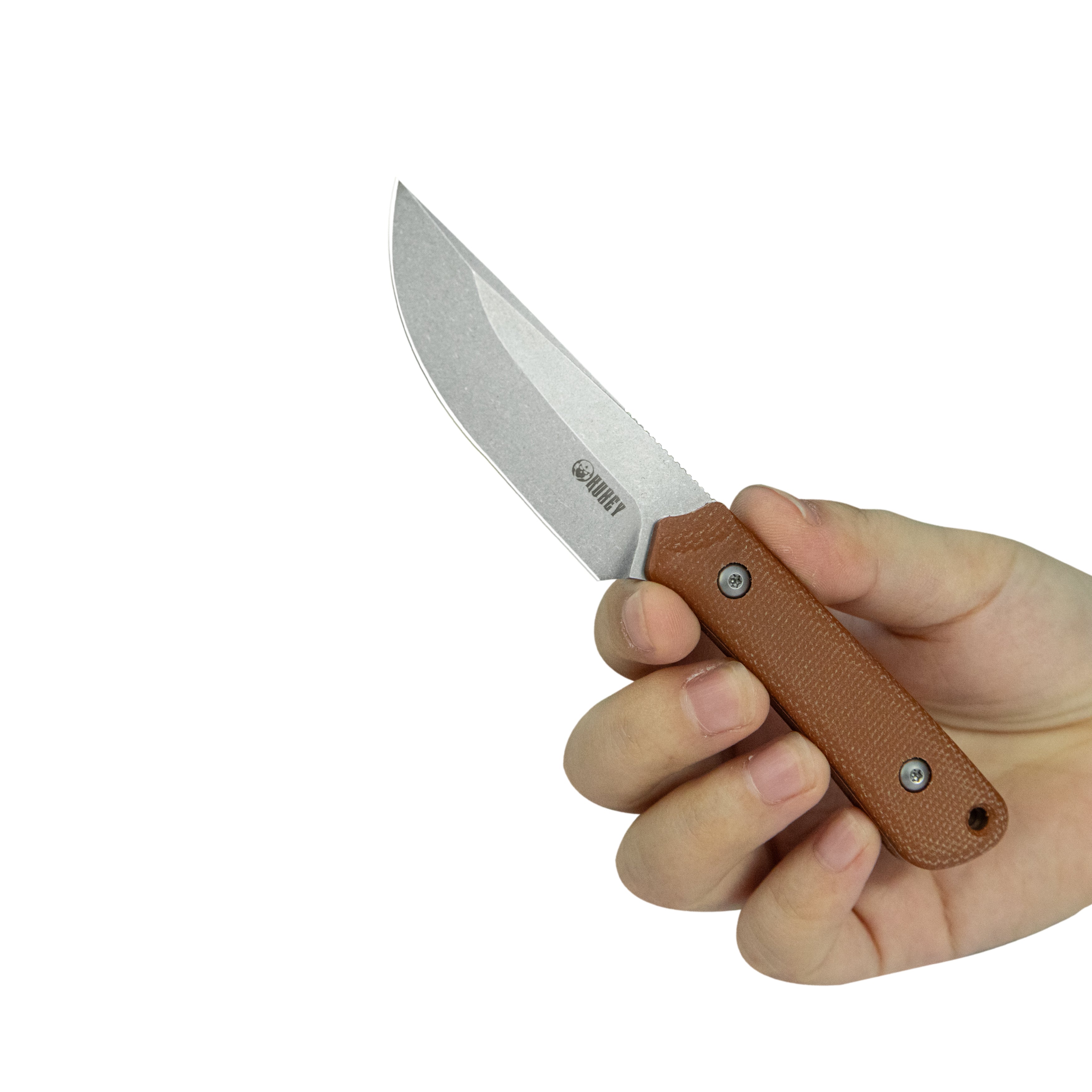 Kubey Thorn Fixed Blade Knife Brown Micarta Handle 2.8" Beadblast 14C28N Blade KU413E