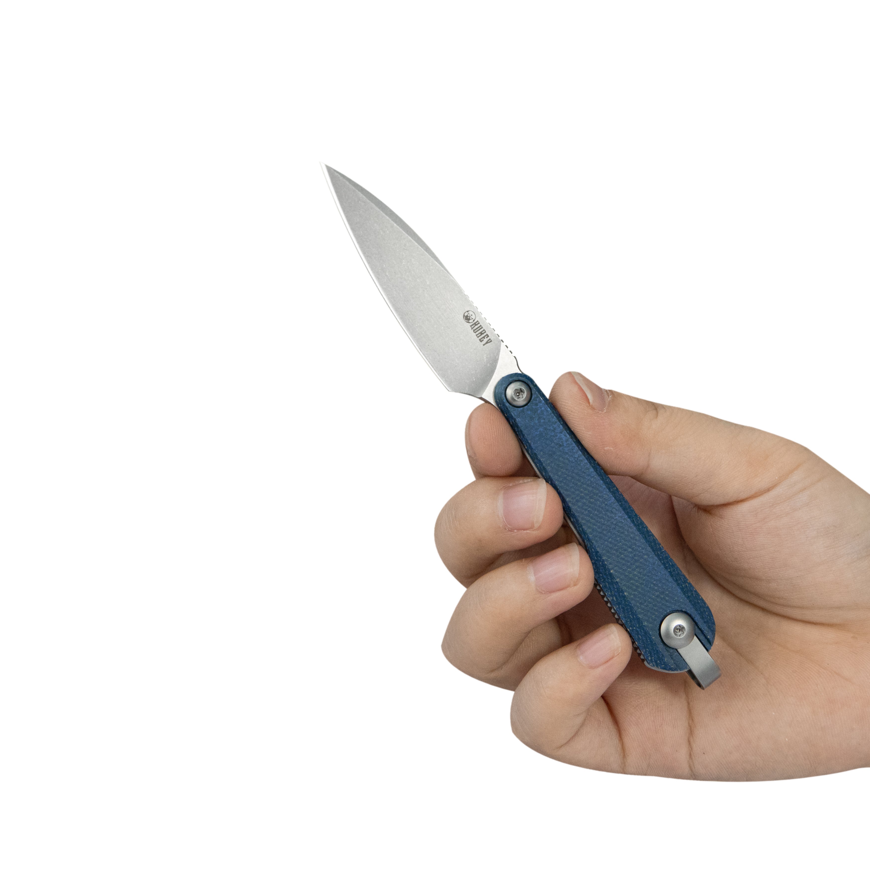 Kubey YAG Fixed Blade Knife Blue Micarta Handle 2.44" Beadblast 14C28N Blade KU452B