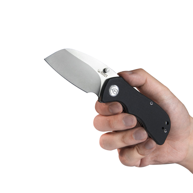 Karaji Liner Lock Dual Thumb Studs Open Folding Pocket Knife Black G10 Handle 2.56" Bead Blasted D2 KU180A