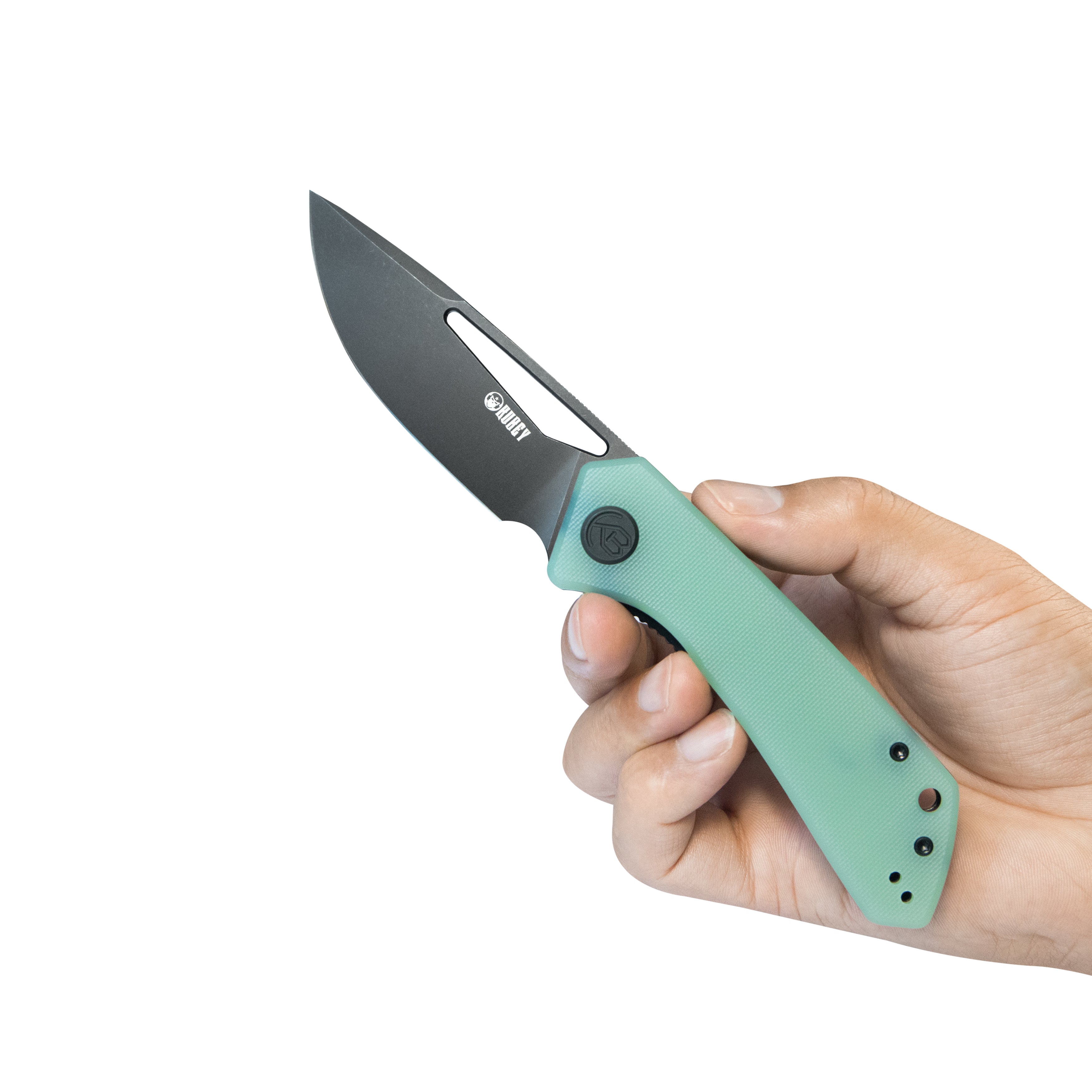 Kubey Thalia Front Flipper EDC Pocket Folding Knife Jade G10 Handle 3.27" Blackwash 14C28N KU331N