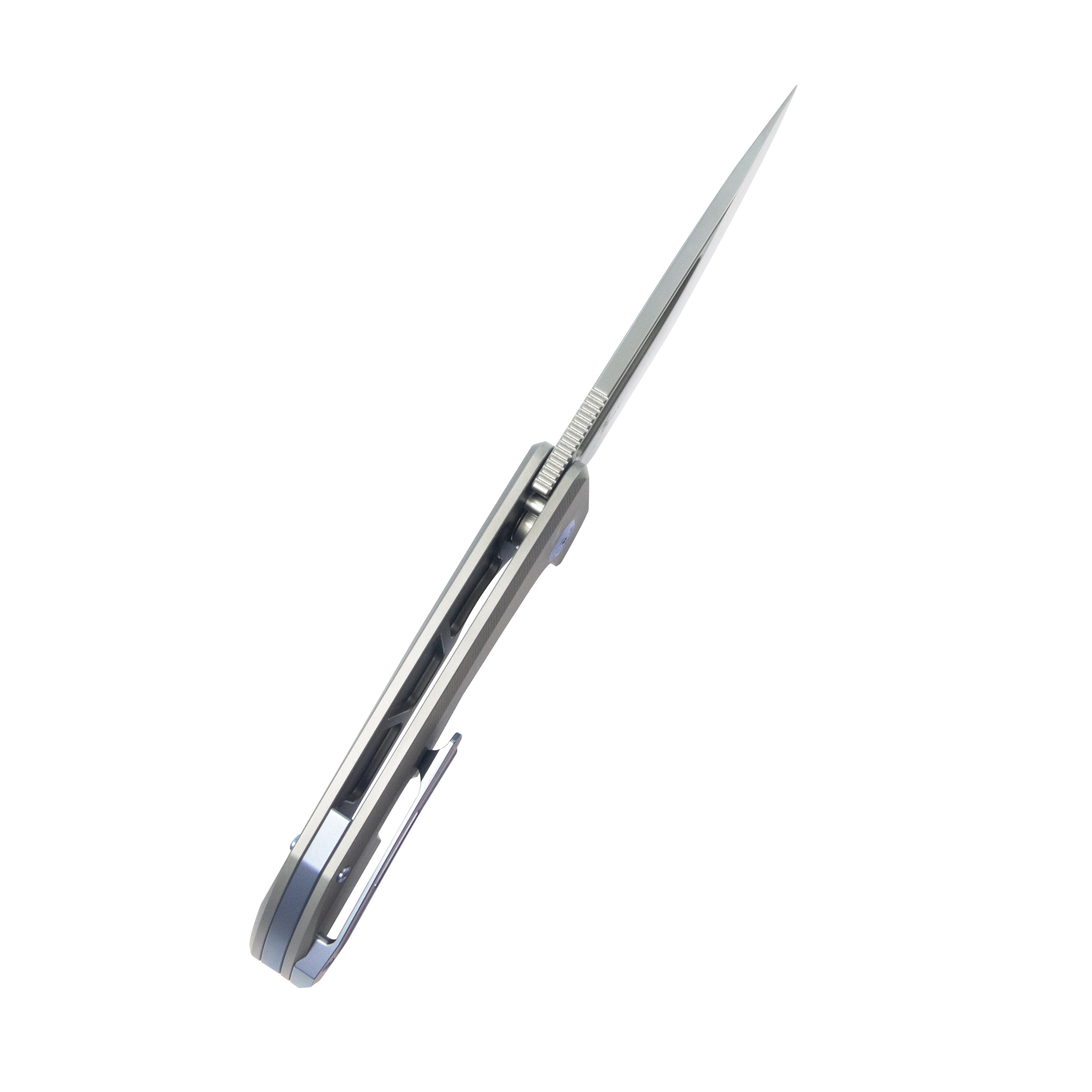 Kubey Hyperion Frame Lock Flipper Knife Grey Titanium Handle w/ Micro