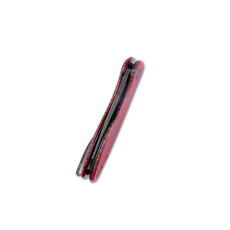 Master Chief Outdoor Folding Pocket Knife Red black Damascus G10 Handle 3.43" Beadblast AUS-10 KU358A