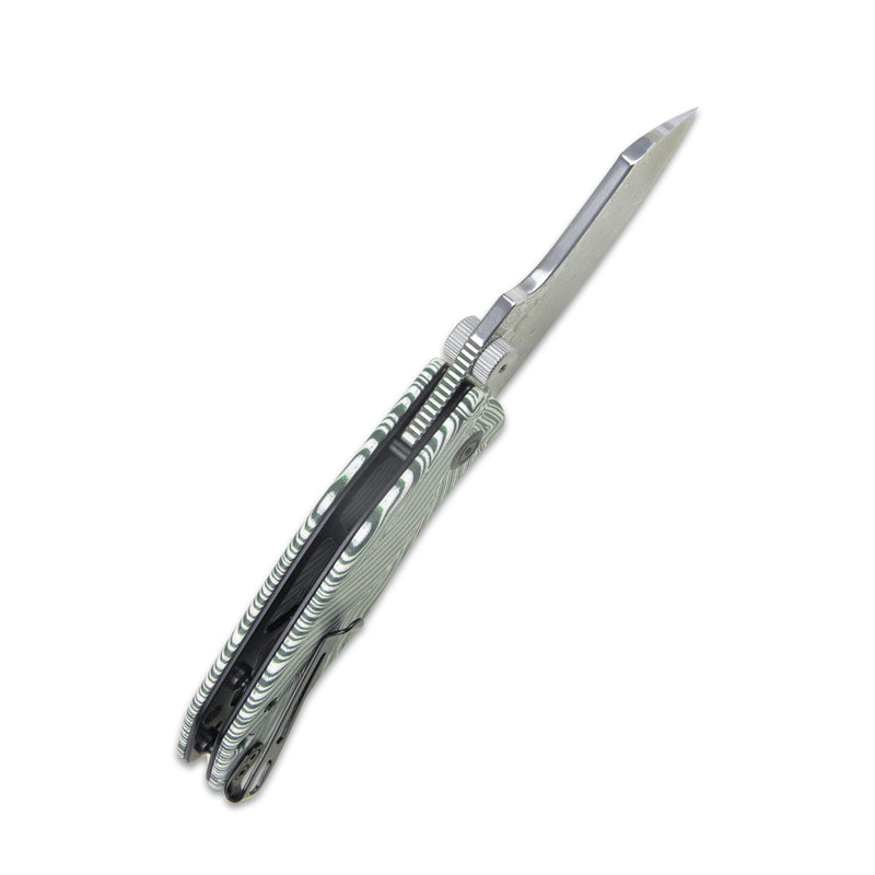 Monsterdog Liner Lock Folding Knife White green G10 Handle 2.95" Damascus KU337E