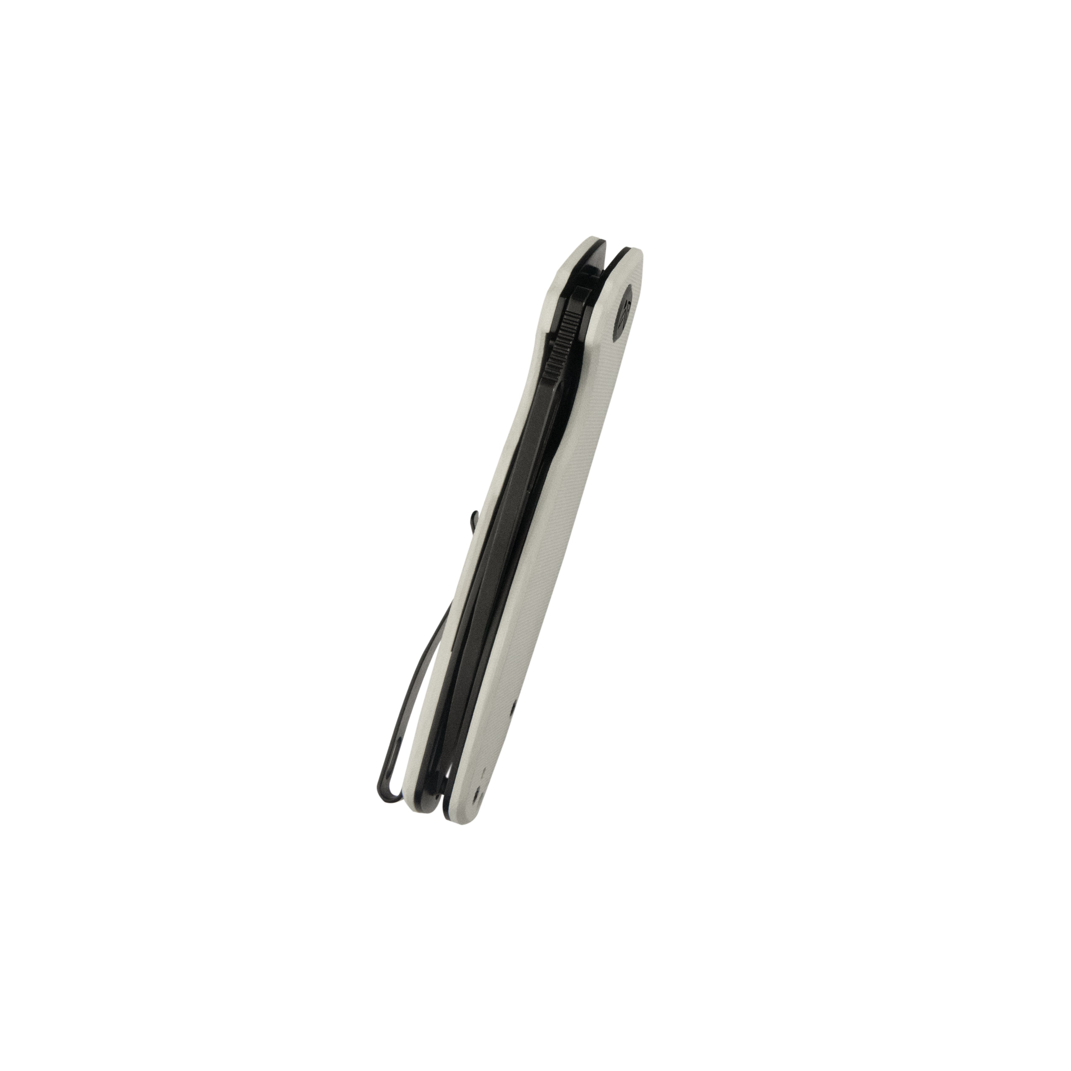 Tityus Liner Lock Flipper Folding Knife White Handle 3.39" Blackwash 14C28N KU322W