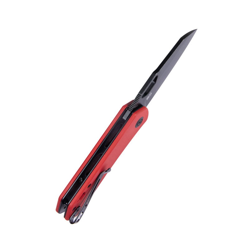 Duroc Liner Lock Flipper Small Pocket Folding Knife Red G10 Handle 2.91" Black Stonewashed AUS-10 KU332F