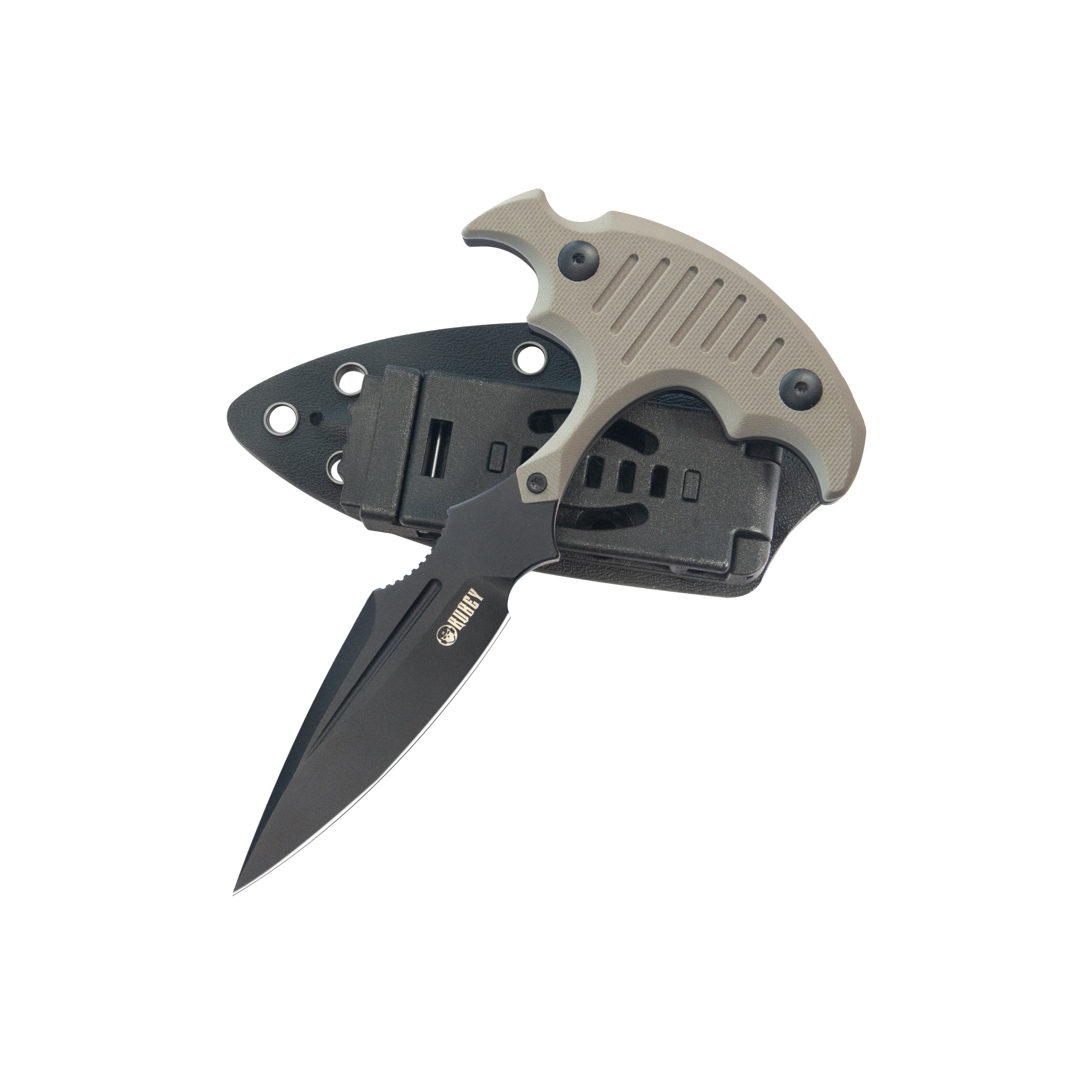 Medusa Push Dagger Fixed Blade Outdoor Knives w/ Kydex Sheath Tan G-10 Black Coating 14C28N KU242E