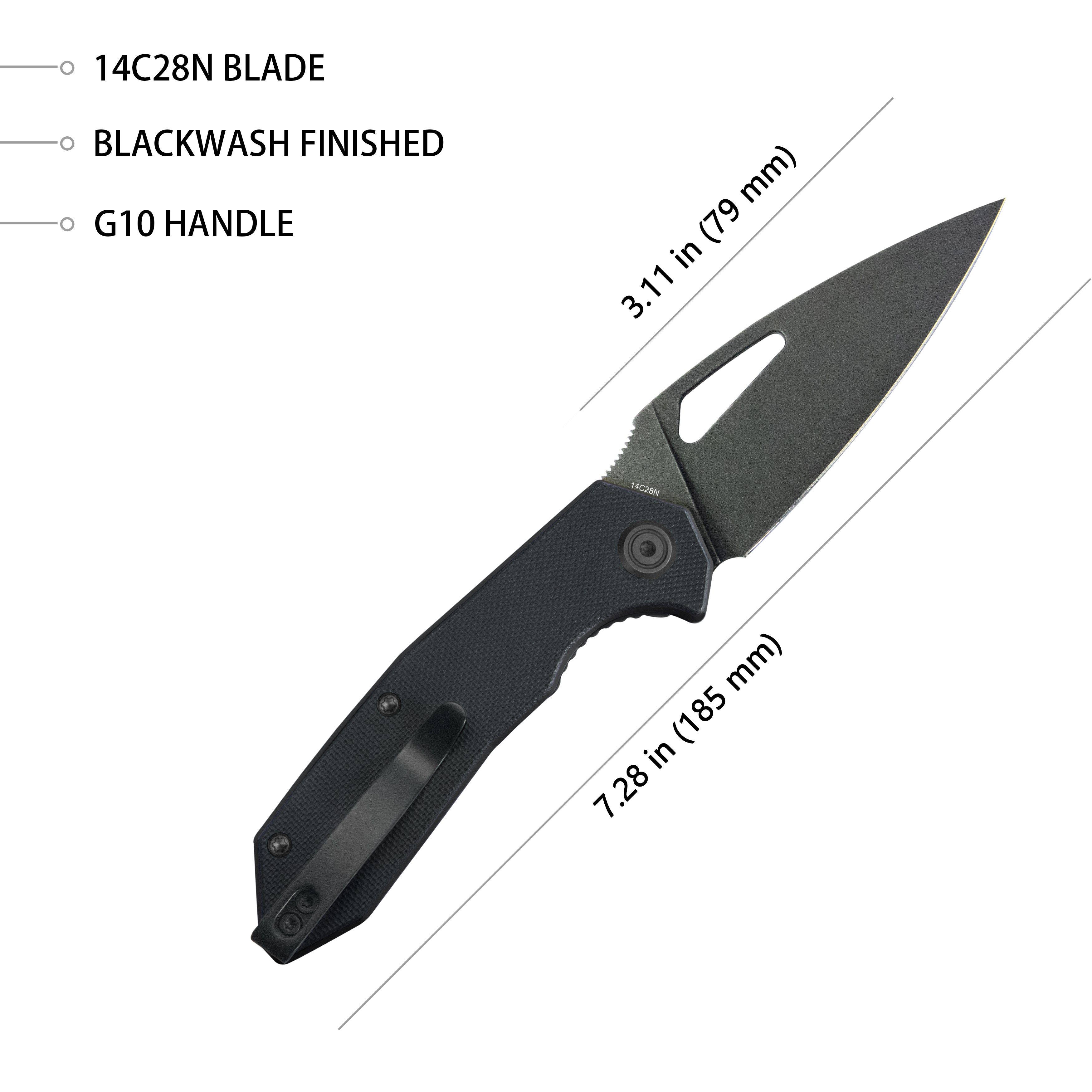 Coeus Liner Lock Thumb Open Folding Knife Black G10 Handle EDC knives 3.11" Blackwash 14C28N KU122X