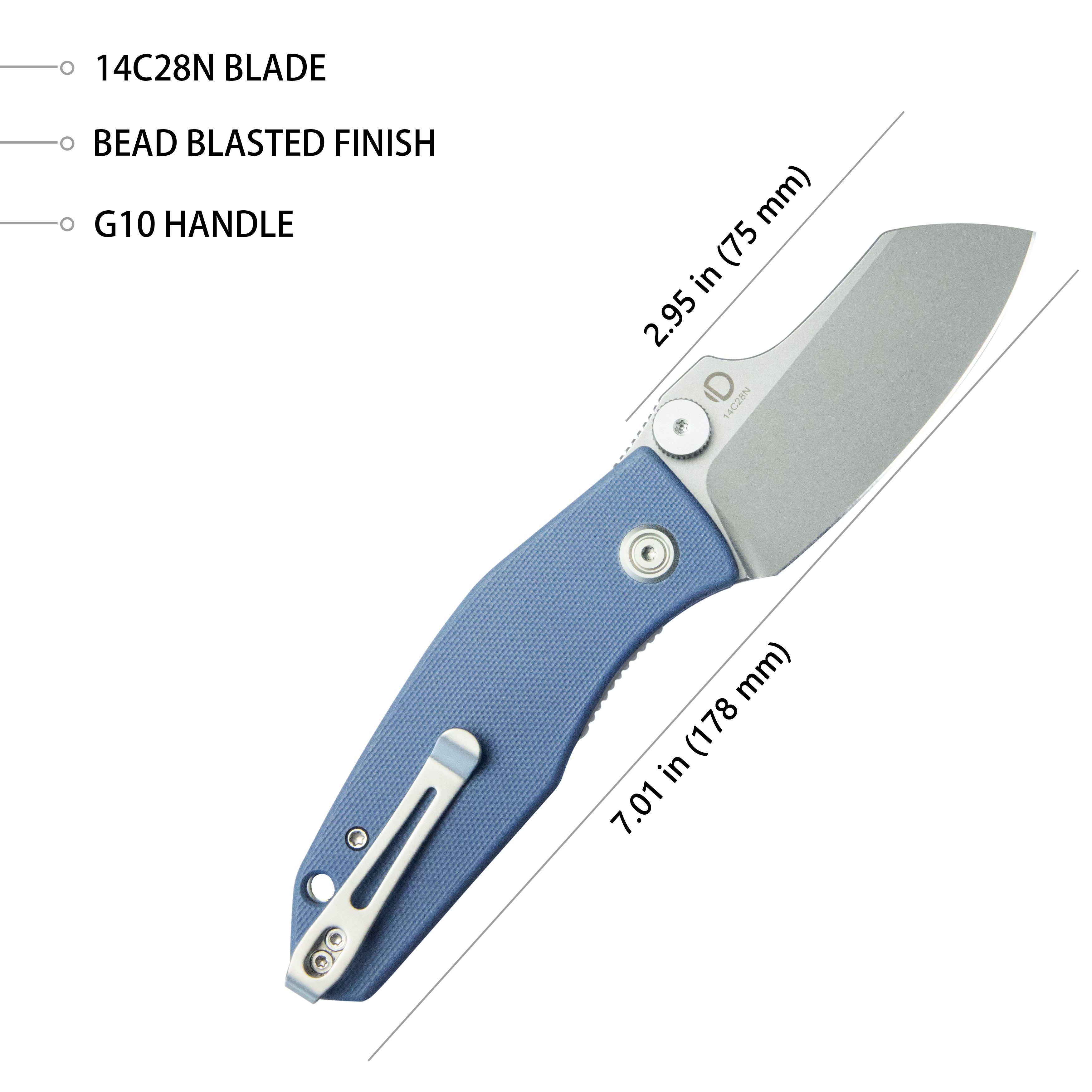 Monsterdog Liner Lock Folding Knife Blue G10 Handle 2.95" Bead Blasted 14C28N KU337M