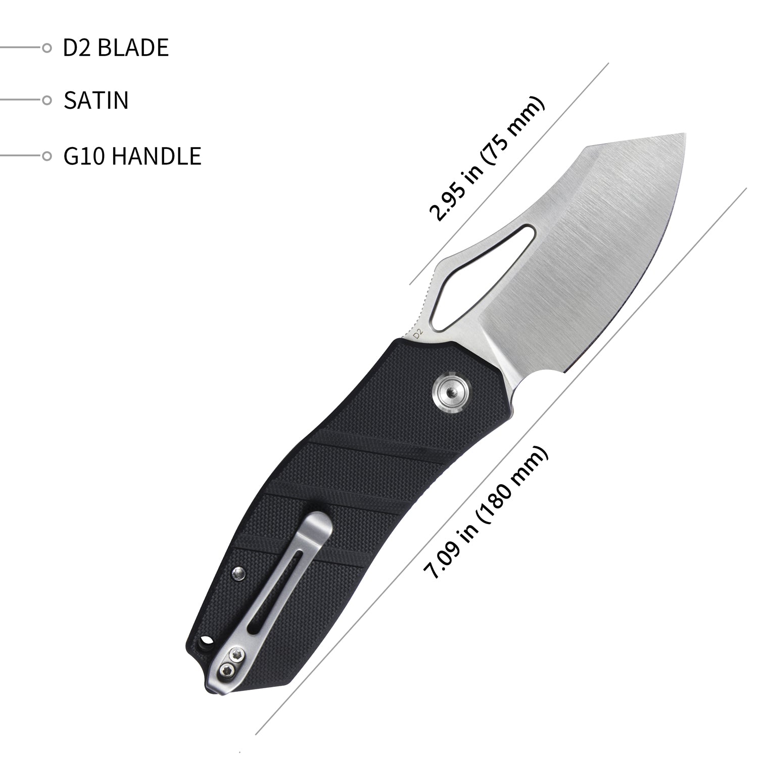 Kubey Ceyx Klappmesser Liner Lock Flipper Folding Knife Black G10 Handle 2.95" Satin D2 KU335A