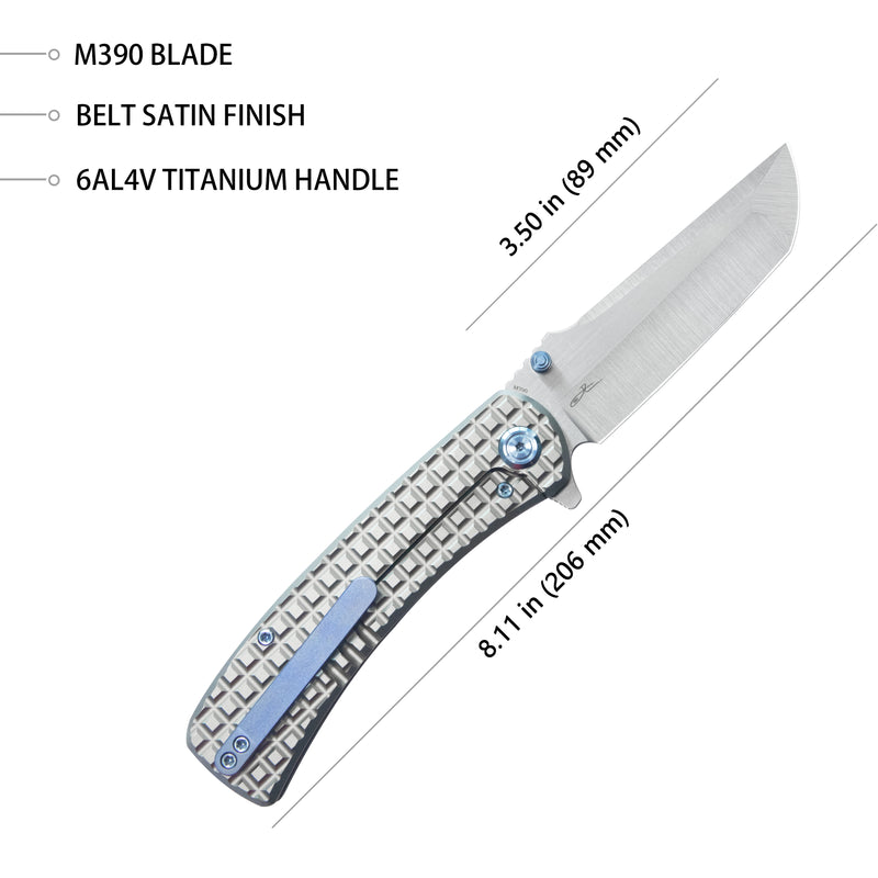 Interflow Tactical Folding Knife Flipper Folder Grey Titanium Handle 3.50" Belt Satin Bohler M390 Blade KB294A