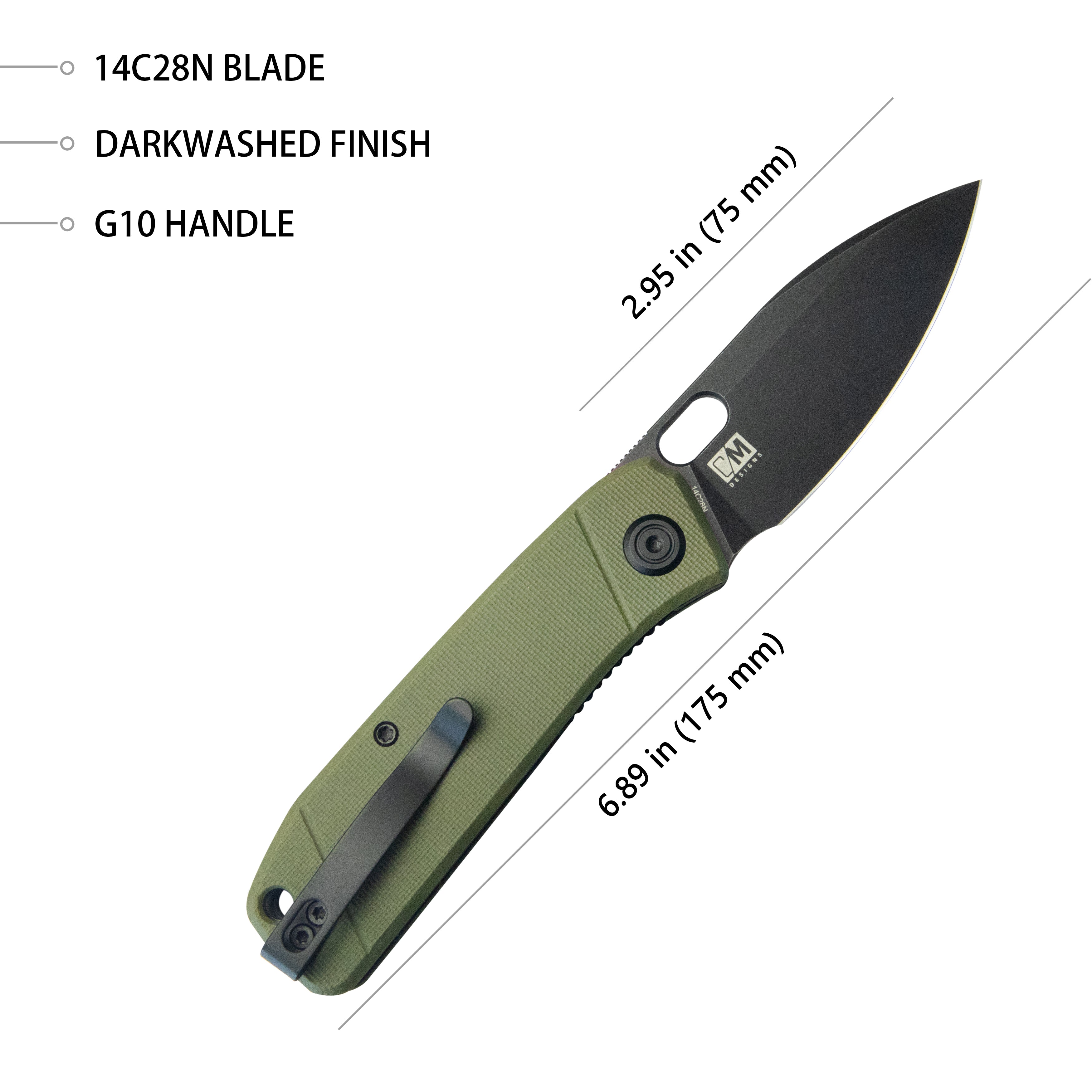 Kubey Hyde Liner Lock Folding Knife Green G10 Handle 2.95