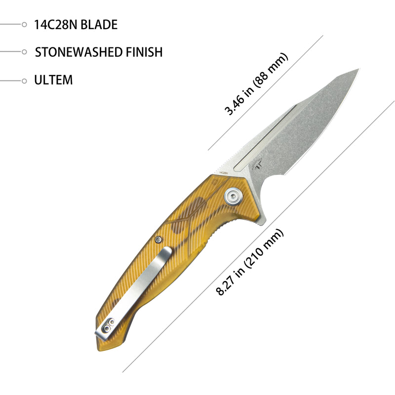 RBC-1 Outdoor Flipper Knife Ultem Handle 3.46" Stonewash 14C28N KU373D