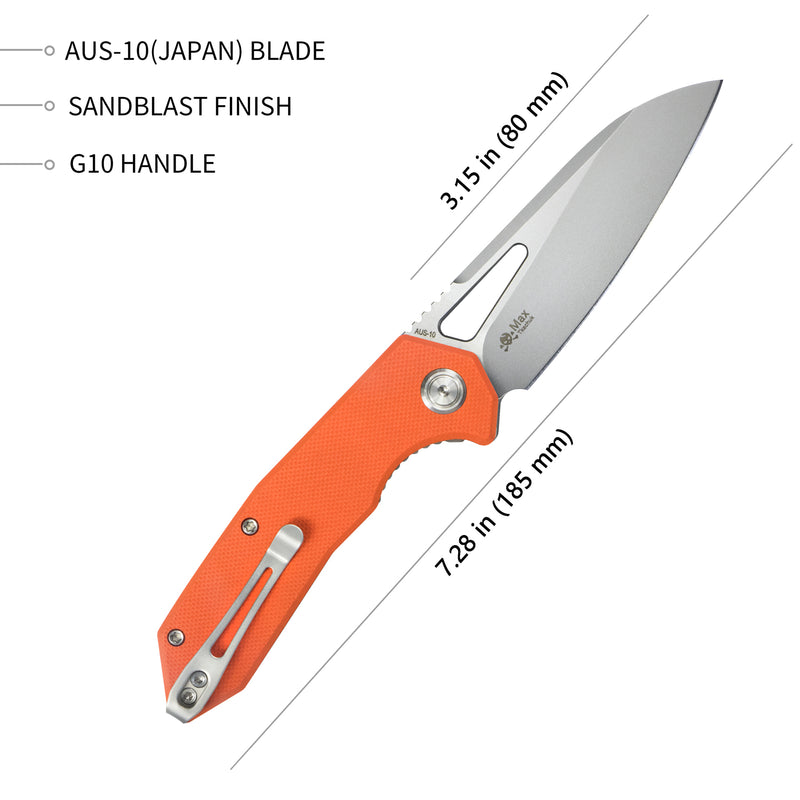 Vagrant Liner Lock Folding Knife Orange G10 Handle (3.1" Sandblast AUS-10) KU291D