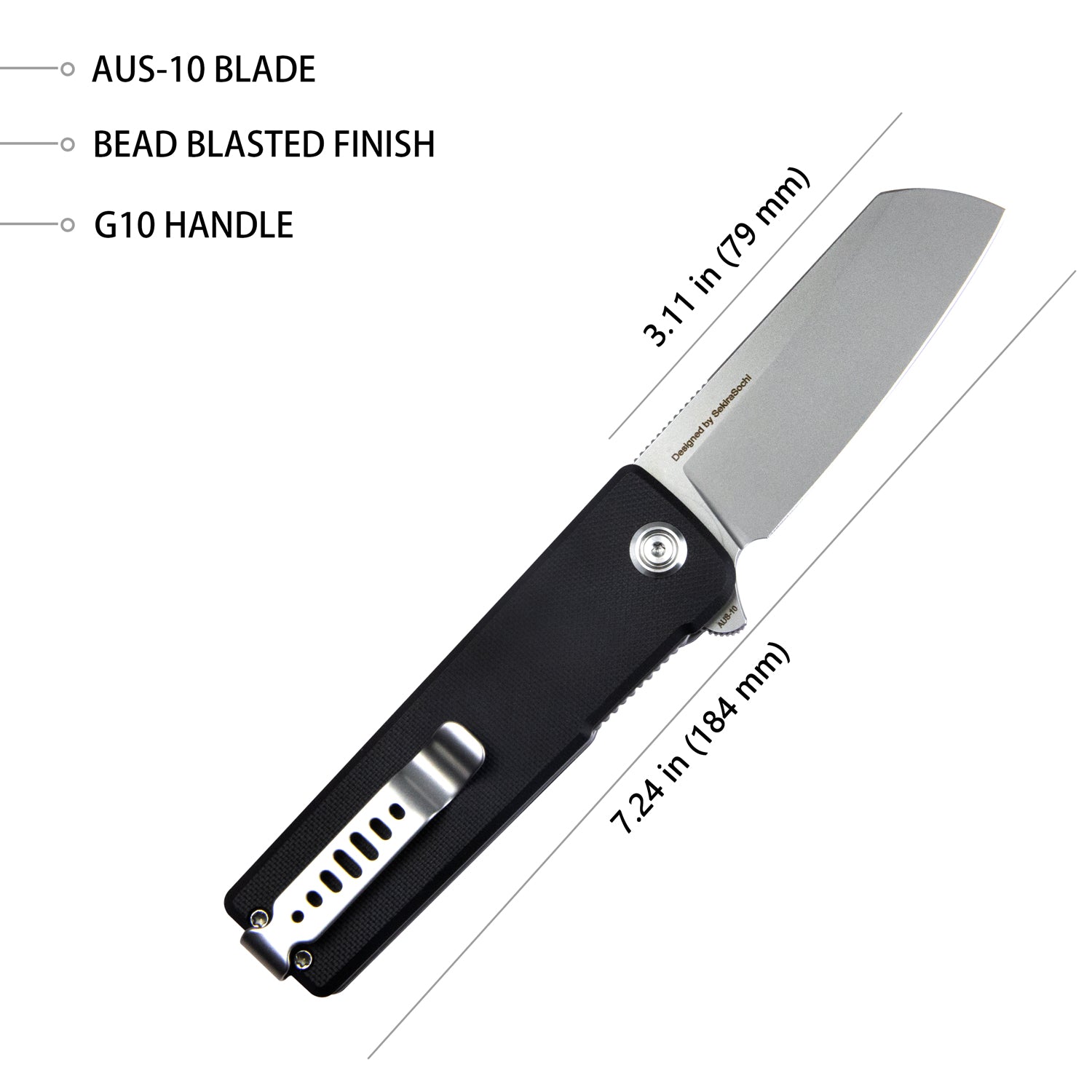 Kubey Sailor Klappmesser Liner Lock Flipper Outdoor Pocket Knife Black G10 Handle 3.11" Bead Blasted AUS-10 Blade KU317A