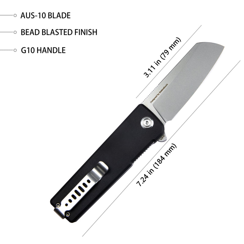 Sailor Liner Lock Flipper Outdoor Pocket Knife Black G10 Handle 3.11" Bead Blasted AUS-10 Blade KU317A