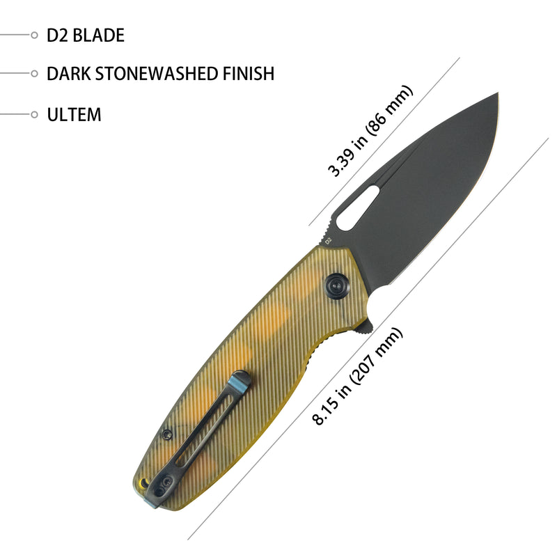Tityus Liner Lock Flipper Folding Knife Ultem Handle 3.39" Blackwash D2 KU322M