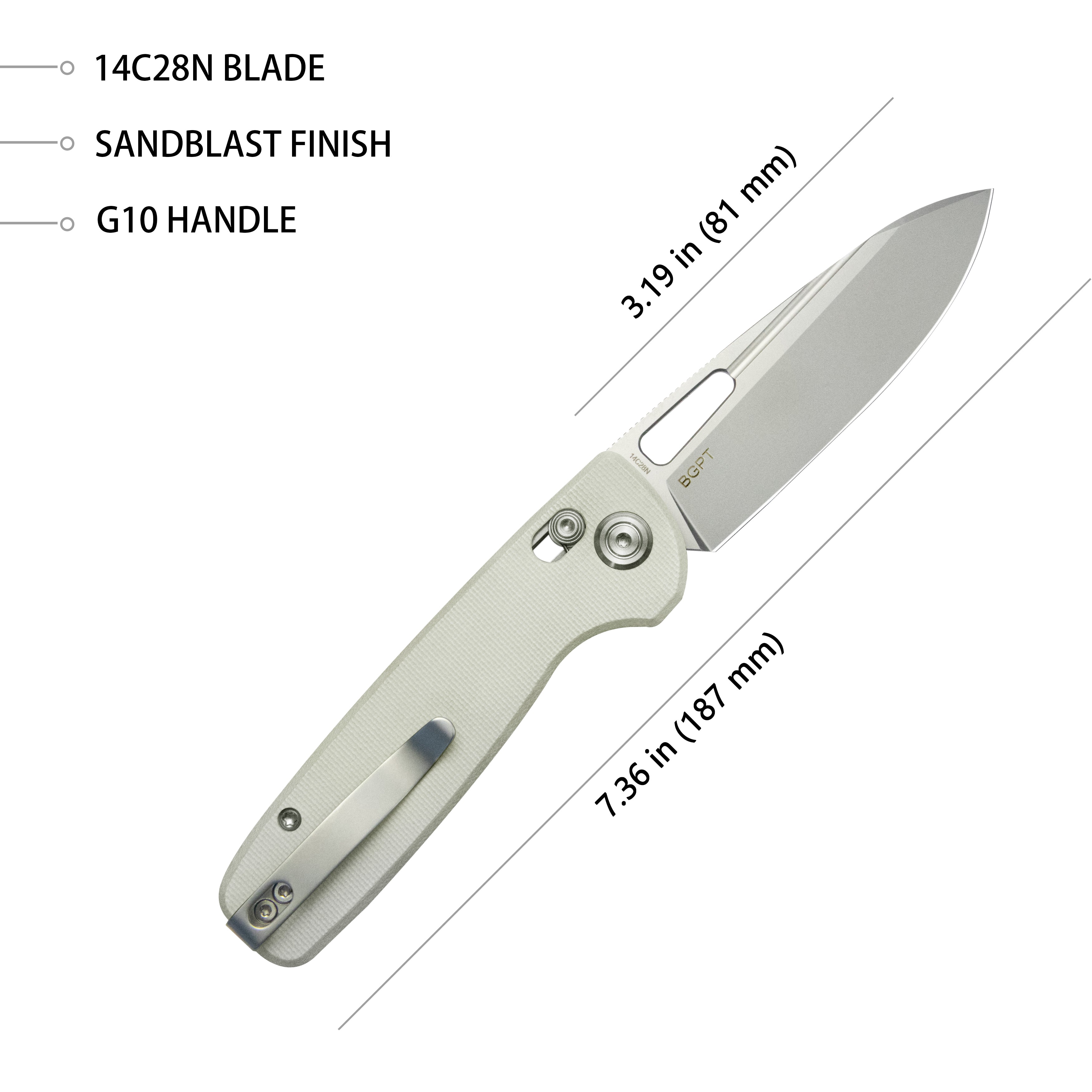 Bluff Axis lock Everyday Carry Folding Knife White G10  Handle 3.19" Sandblast 14C28N KU248C
