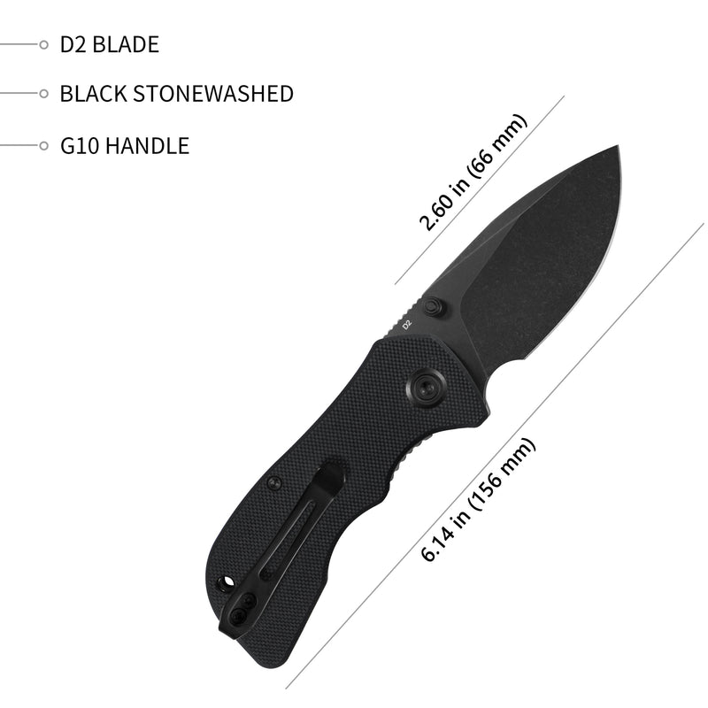 Karaji Liner Lock Dual Thumb Studs Open Folding Pocket Knife Black G10 Handle 2.56" Dark Stonewashed D2 KU180F