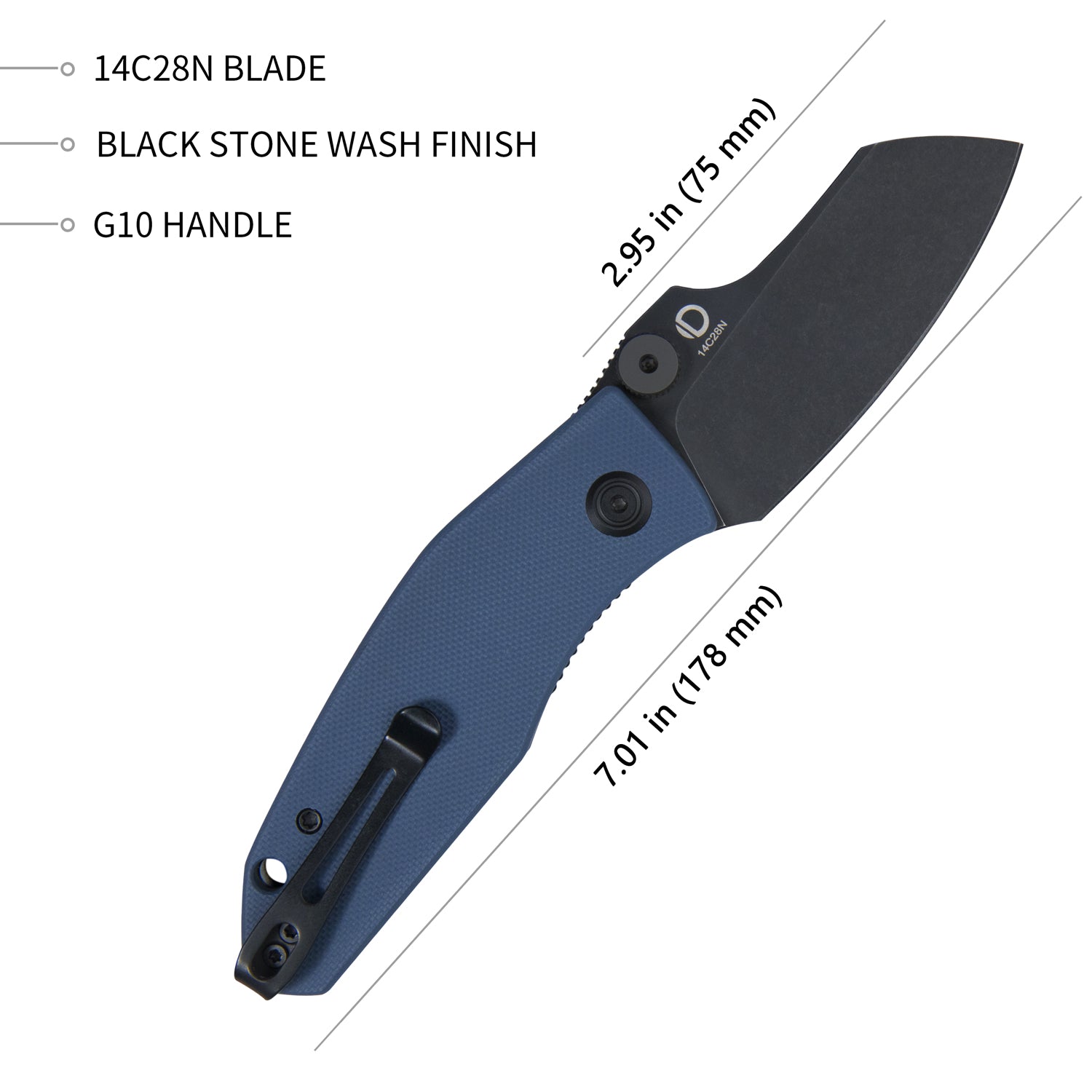 Kubey Monsterdog Klappmesser Liner Lock Folding Knife Denim Blue G10 Handle 2.95" Darkwashed 14C28N KU337B