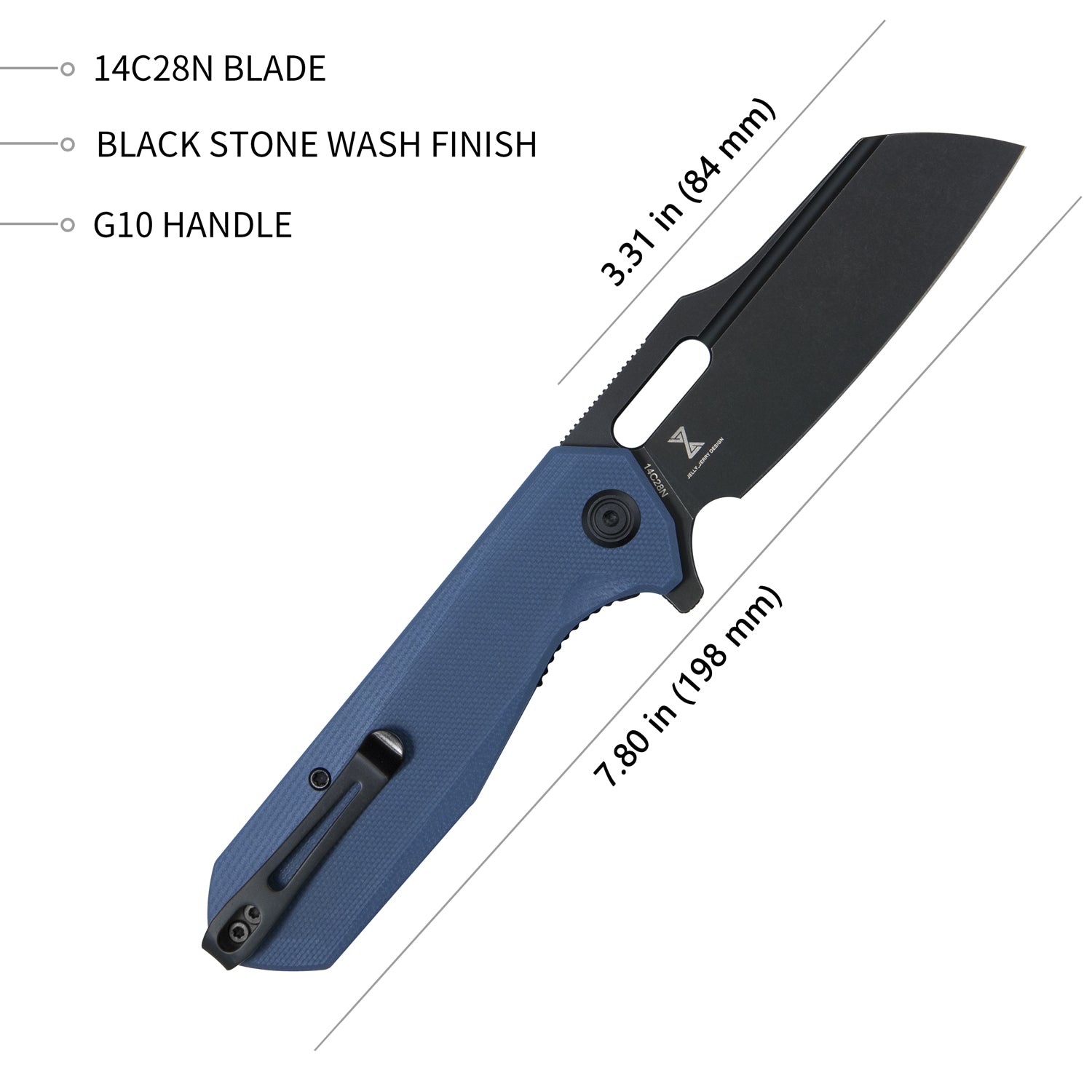Kubey Atlas Nest Klappmesser Liner Lock Folding Knife Denium Blue G10 Handle 3.31" Dark Stonewashed 14C28N KU328B