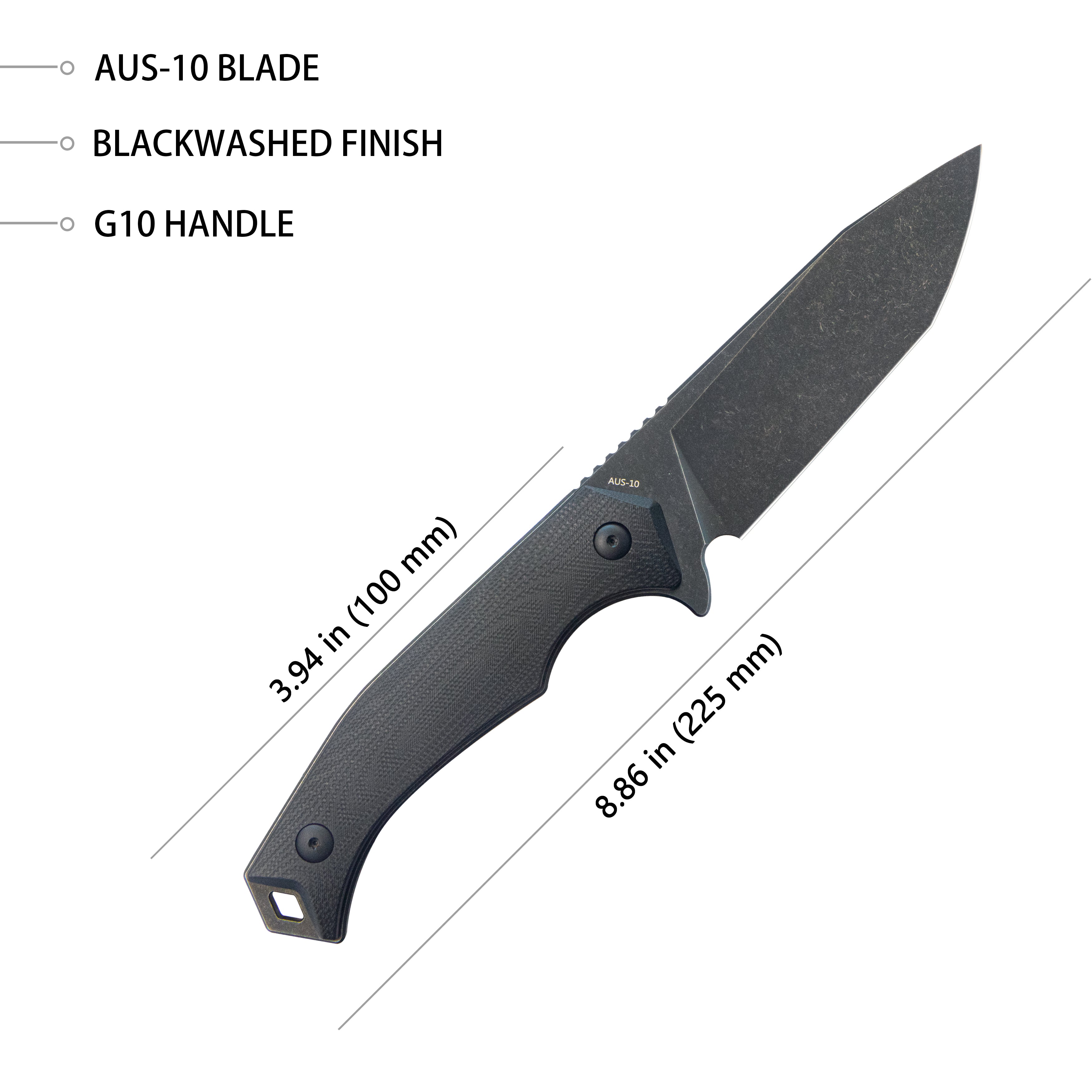 Swordfish Outdoor Fixed Blade Knife Black G10 Handle 4.1
