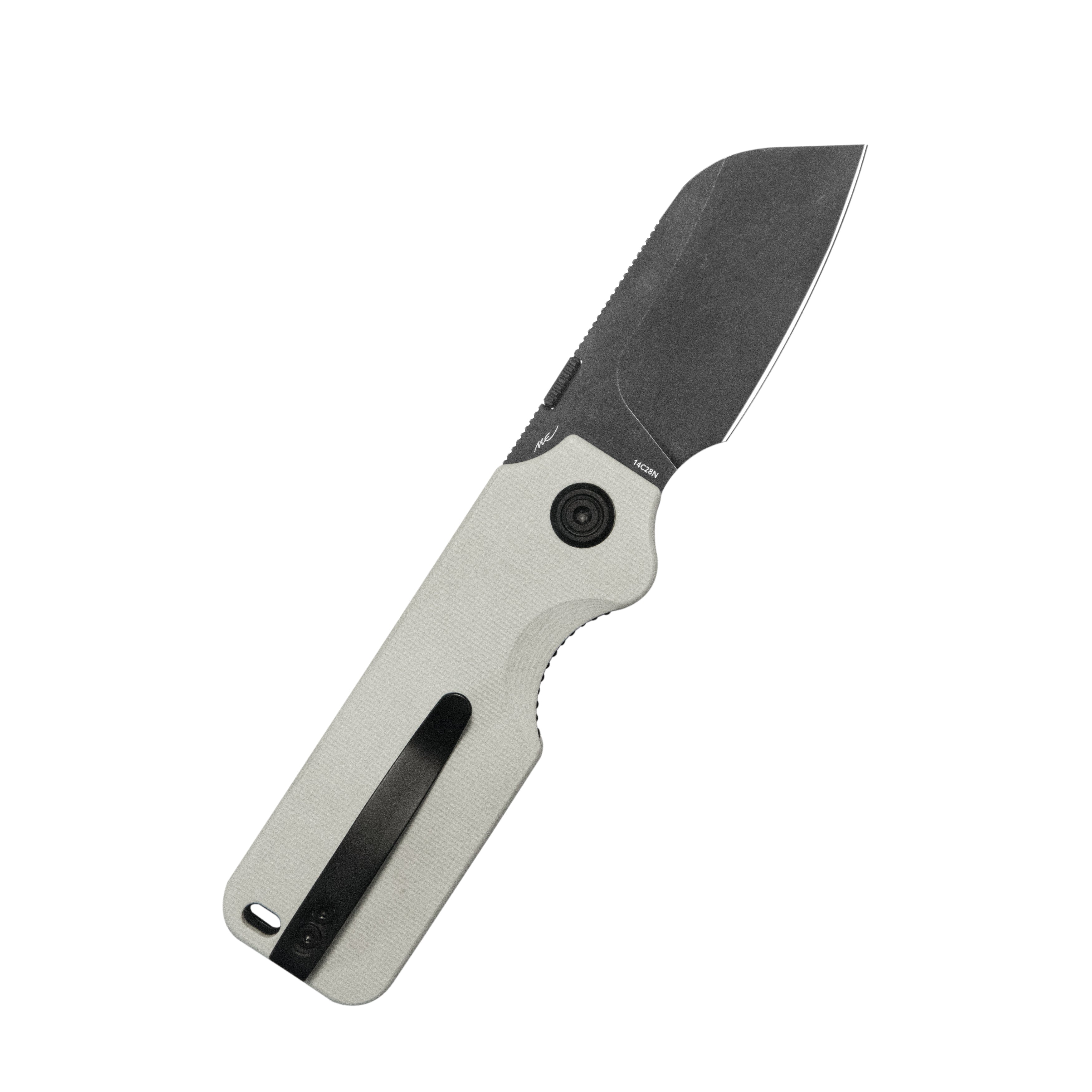 Boxer Liner Lock Flipper Folding Knife White G10 Handle 3.1" Blackwash 14C28N KU407E
