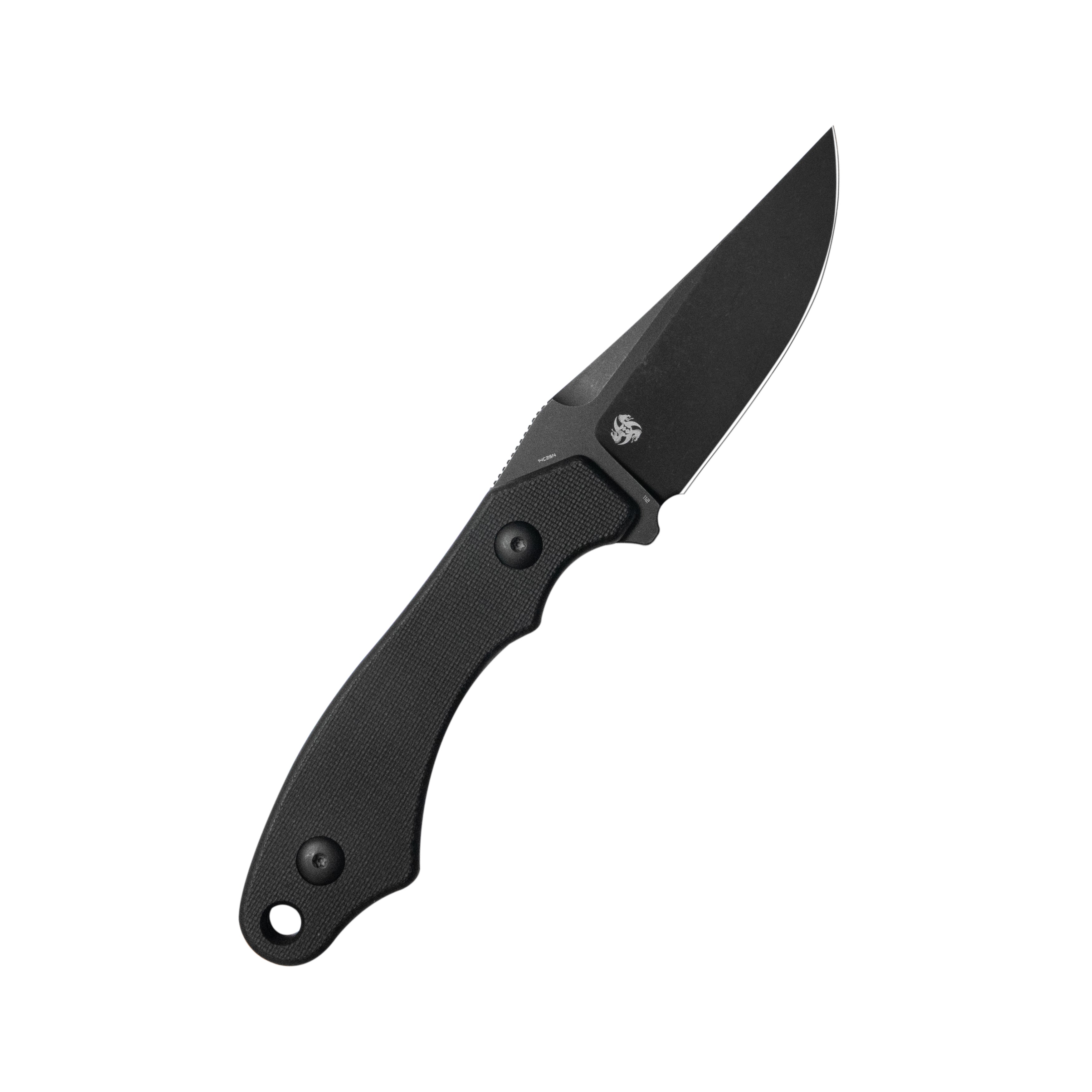 TLB II Clip Point EDC Fixed Blade Knife Black G10 4" Blackwash 14C28N with Kydex Sheath KU468B