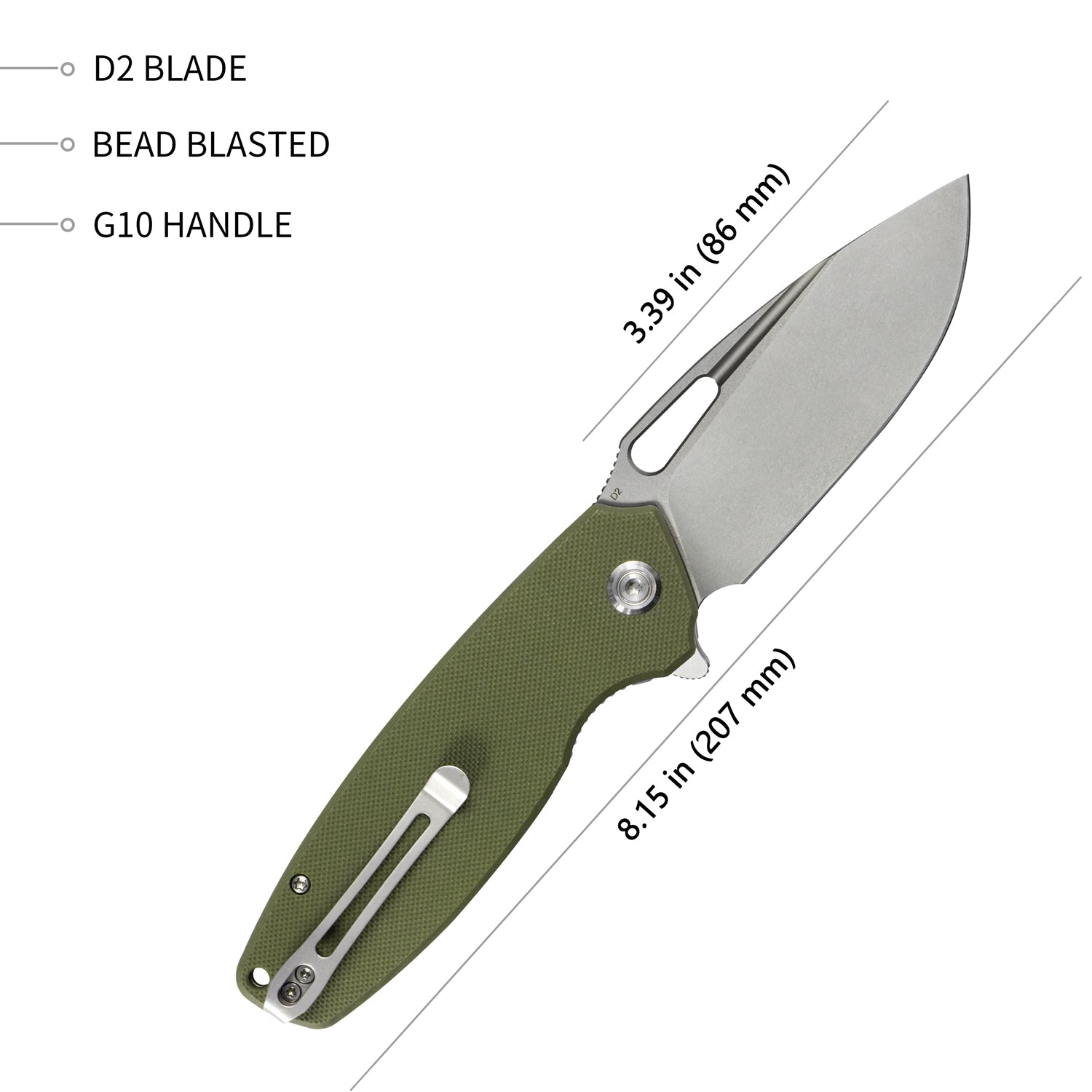 Tityus Liner Lock Flipper Folding Knife Green G10 Handle Paring knives 3.39" Bead Blasted D2 KU322B