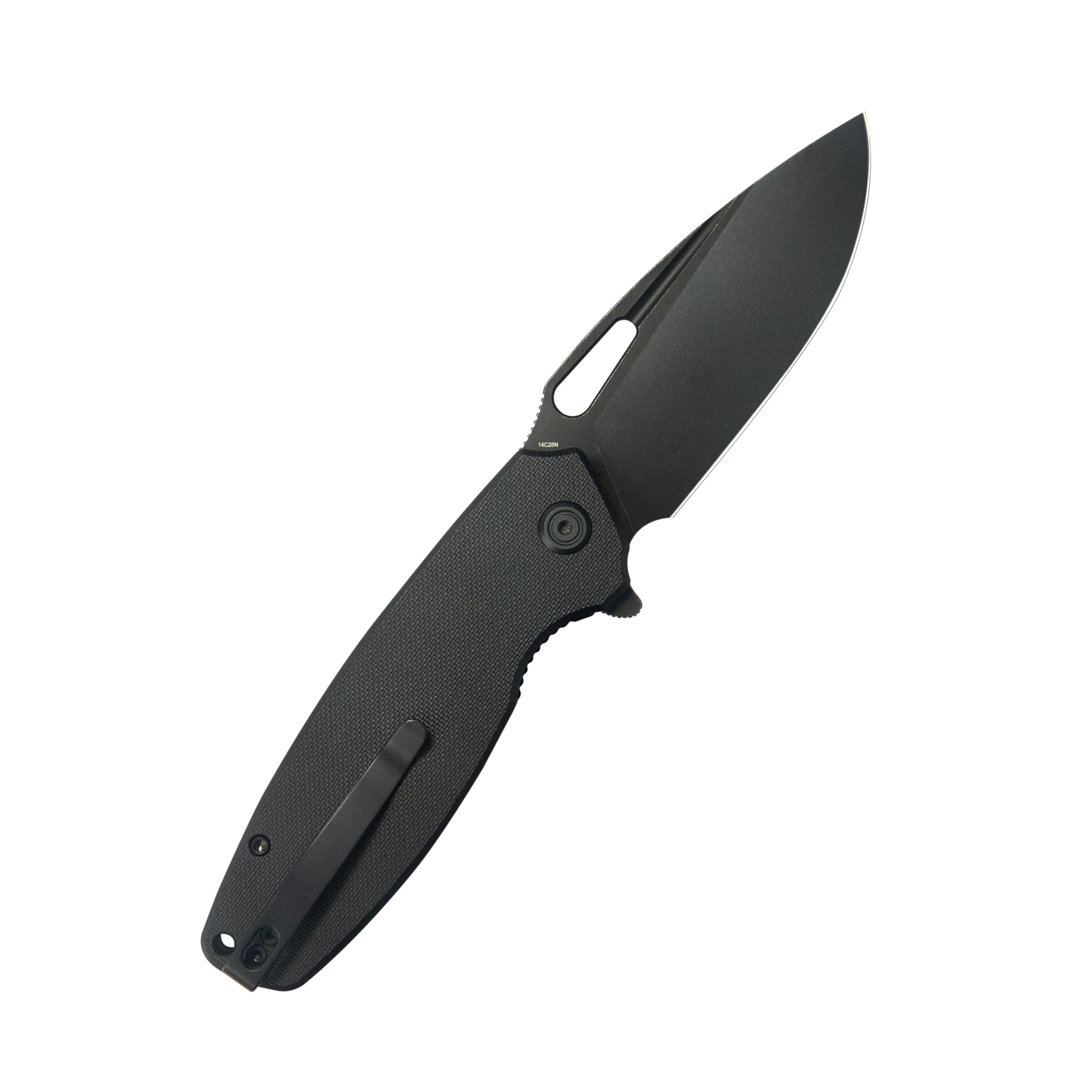 Tityus Liner Lock Flipper Folding Knife Black Handle 3.39" Blackwash 14C28N KU322T