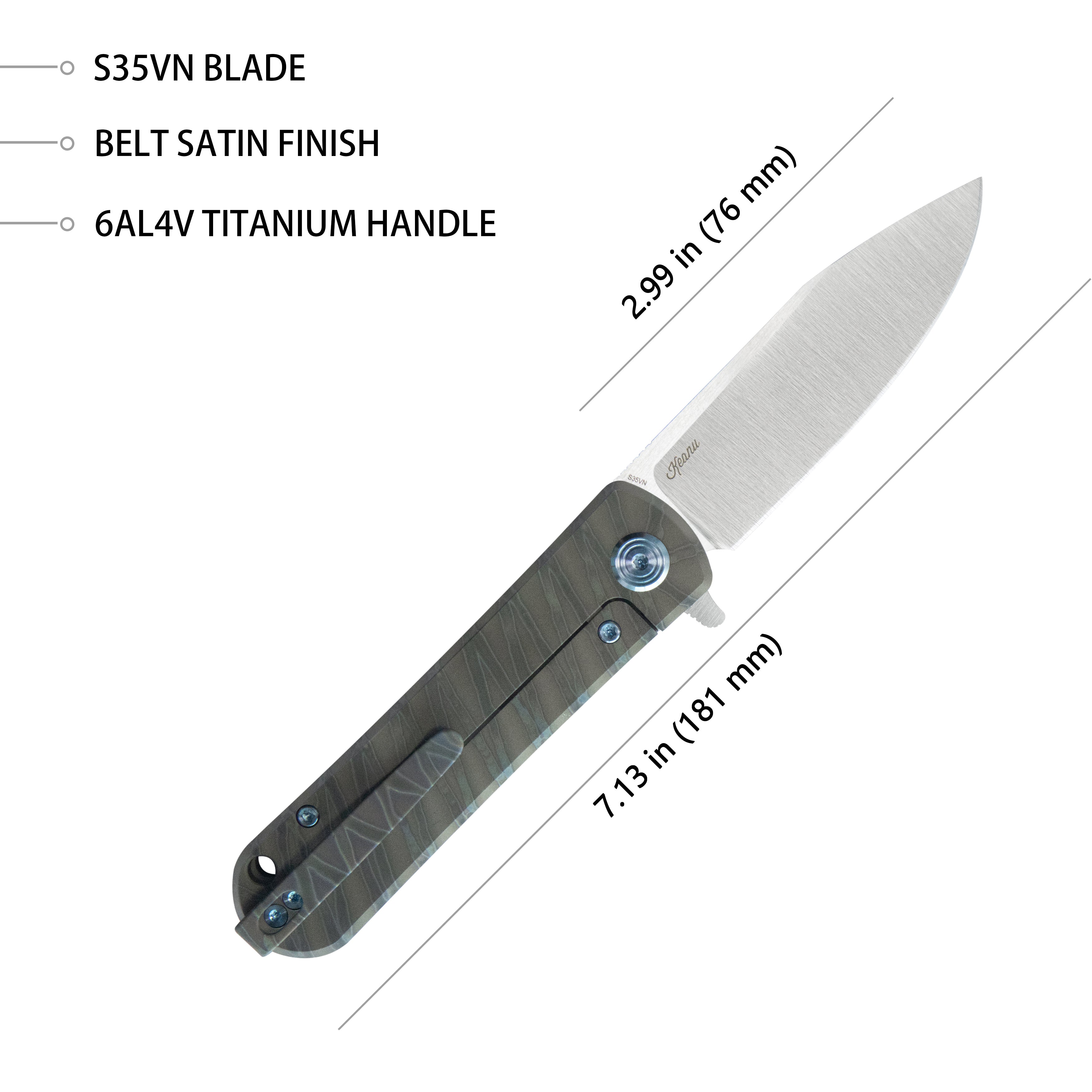 Kubey NEO Flipper Folding Pocket Knife Flame Titanium Handle 2.99