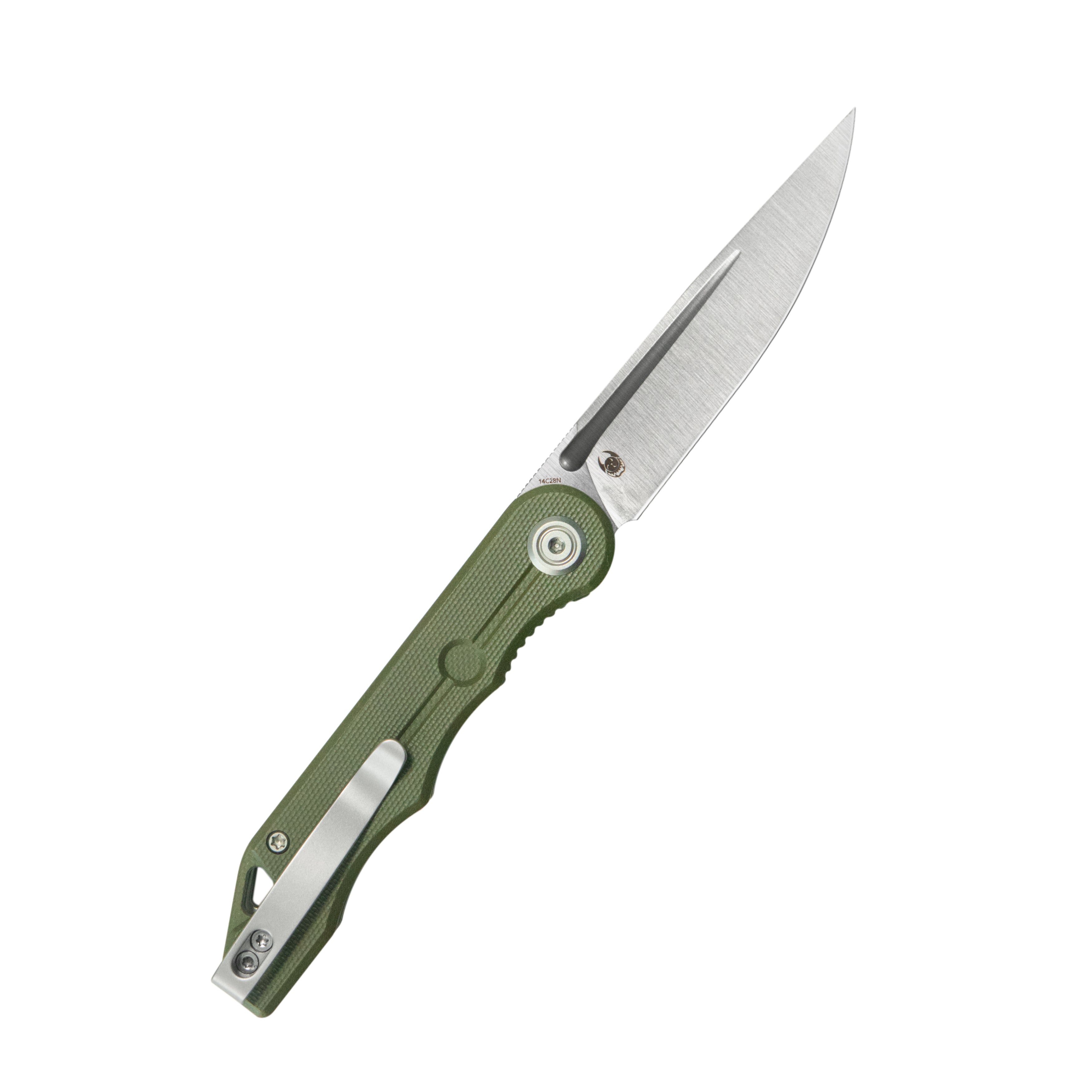 Kubey Mizo Liner Lock Front Flipper Folding Knife Green G10 Handle 3.15" Satin 14C28N KU2101D