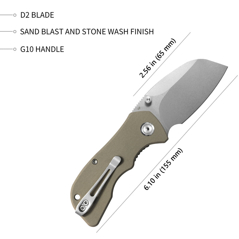 Karaji Liner Lock Dual Thumb Studs Open Folding Pocket Knife Tan G10 Handle 2.56" Bead Blasted D2 KU180B