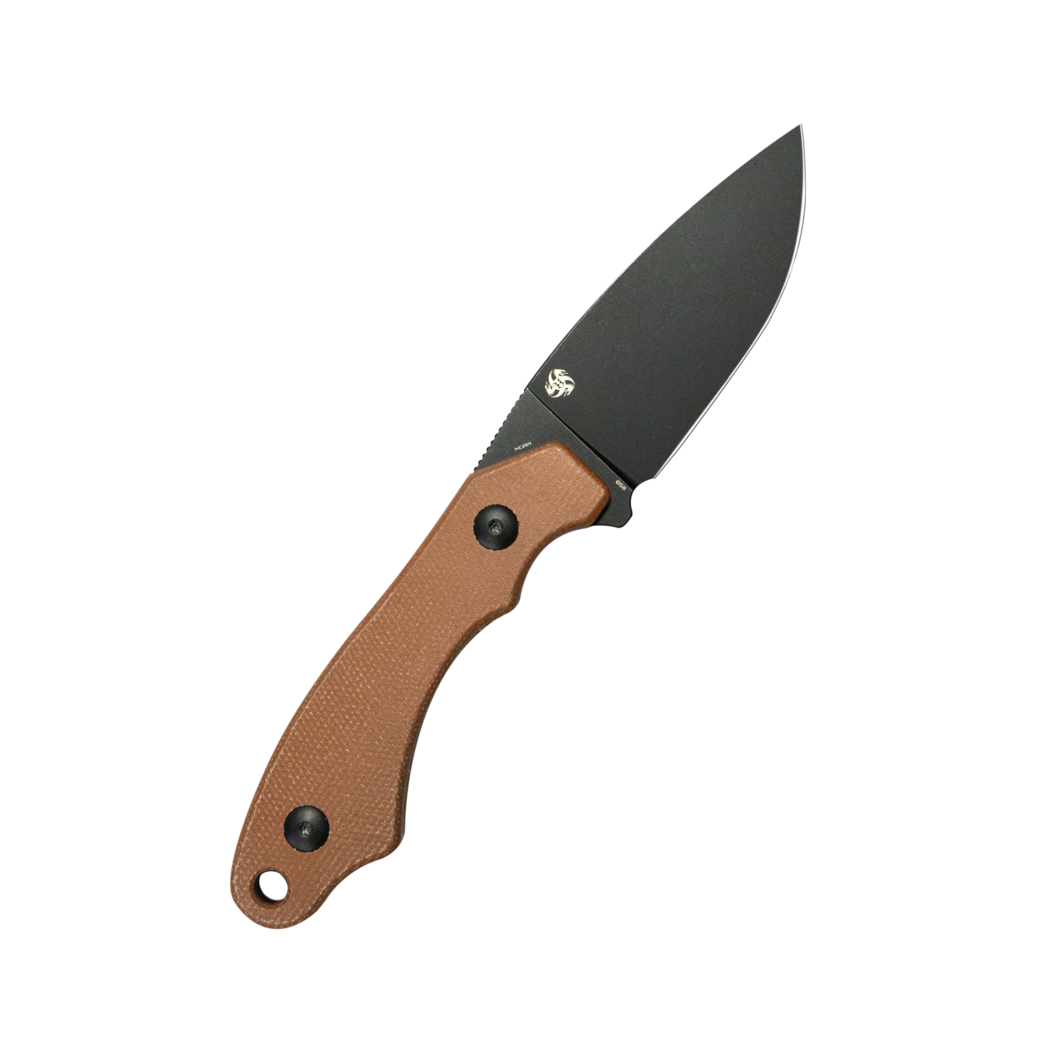 TLB EDC Fixed Blade Knife Brown Micarta 4" Blackwash 14C28N with Kydex Sheath KU467D