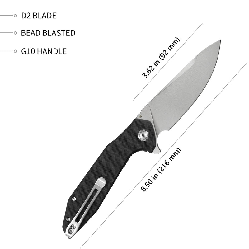 Nova Liner Lock Flipper Folding Pocket Knife Black G10 Handle Bead Blasted D2 KU117A
