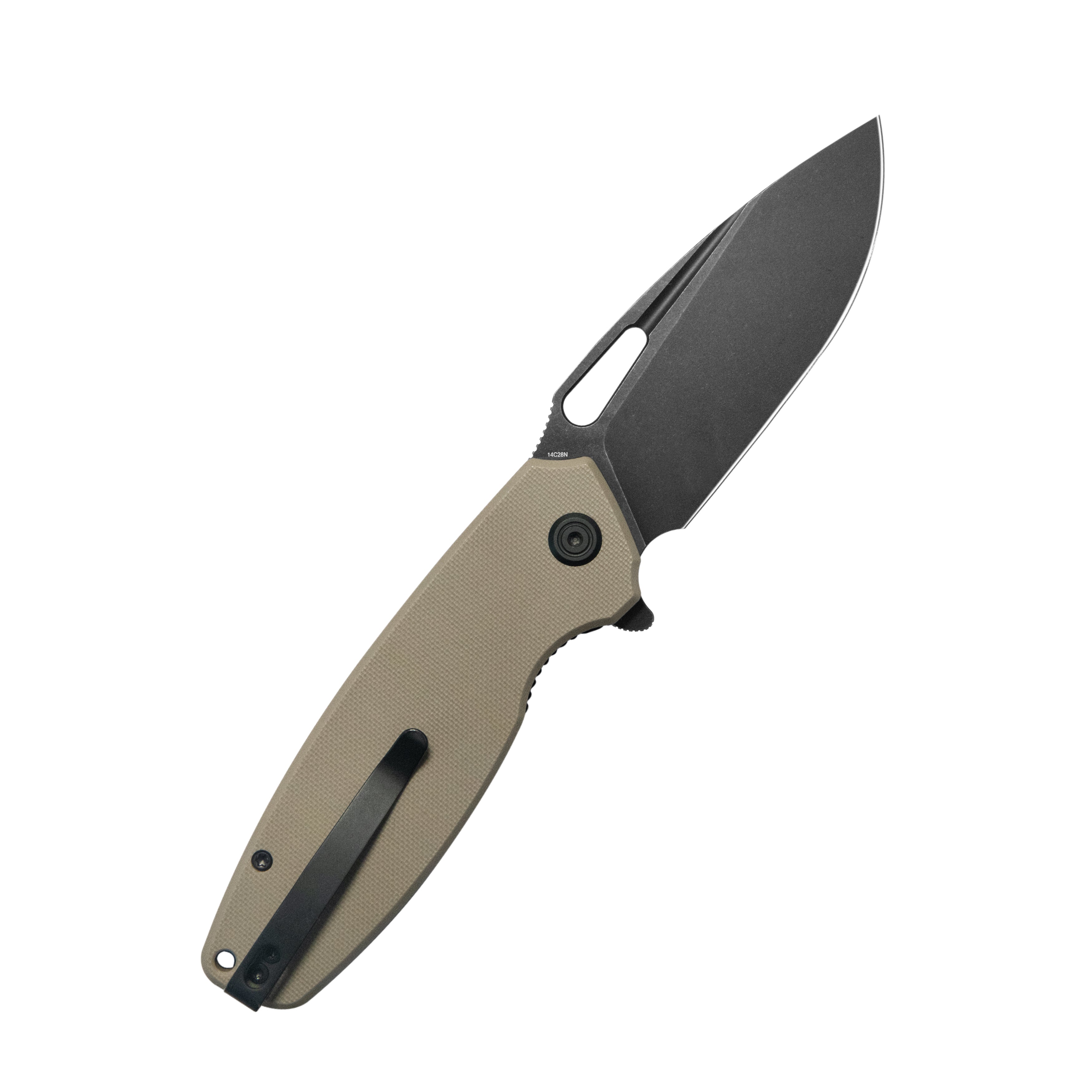 Tityus Liner Lock Flipper Folding Knife Tan Handle 3.39" Blackwash 14C28N KU322U