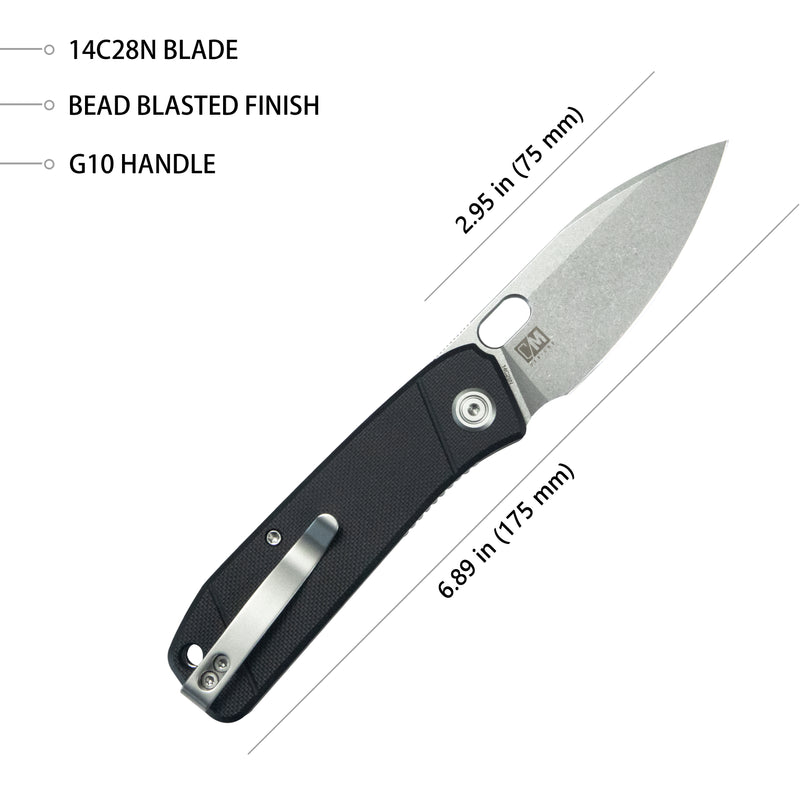 Hyde Liner Lock Folding Knife Black G10 Handle 2.95" Sand Blasted 14C28N KU2104A