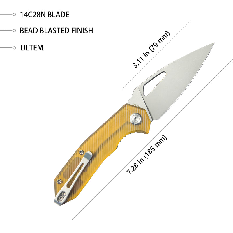Coeus Liner Lock Thumb Open Folding Knife Ultem Handle Outdoor Knives 3.11" Bead Blasted 14C28N KU122S