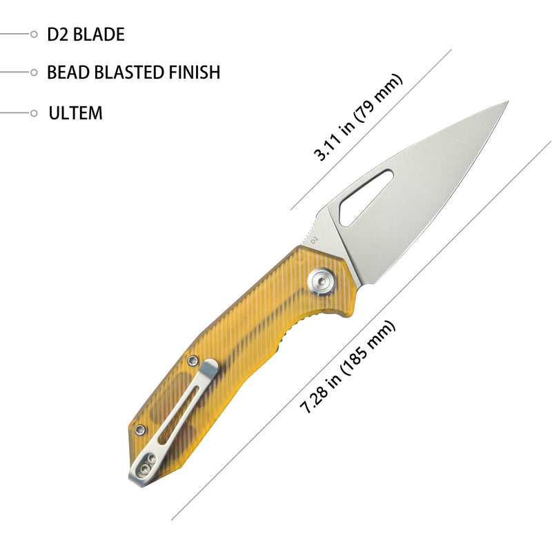 Coeus Liner Lock Thumb Open Folding Knife Ultem Handle Kitchen knives 3.11" Bead Blasted D2 KU122P