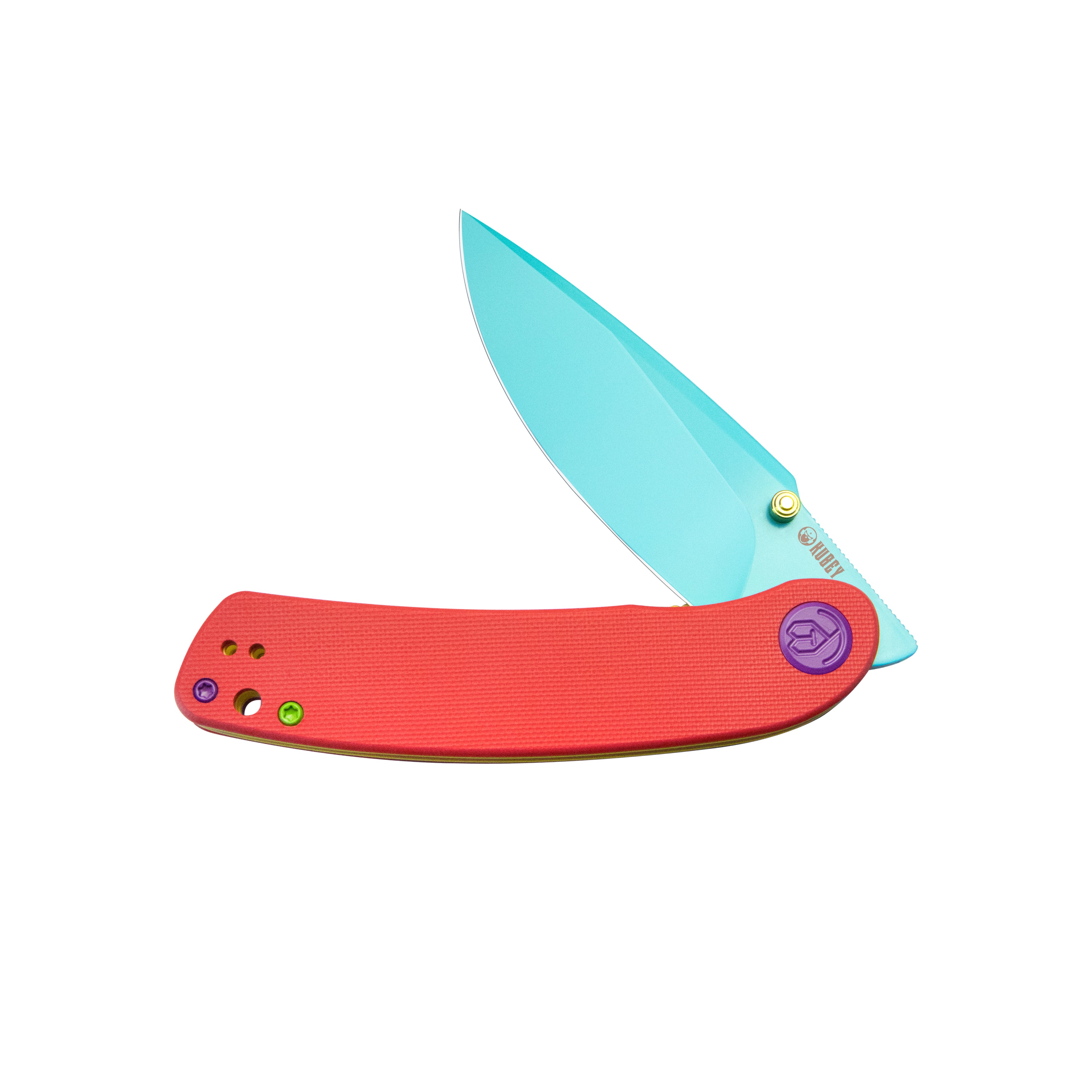 Momentum Sherif Manganas Design Liner Lock Front Flipper / Dual Studs Open Folding Knife Red G10 Handle 3.43" Green Coated AUS-10 KU344L