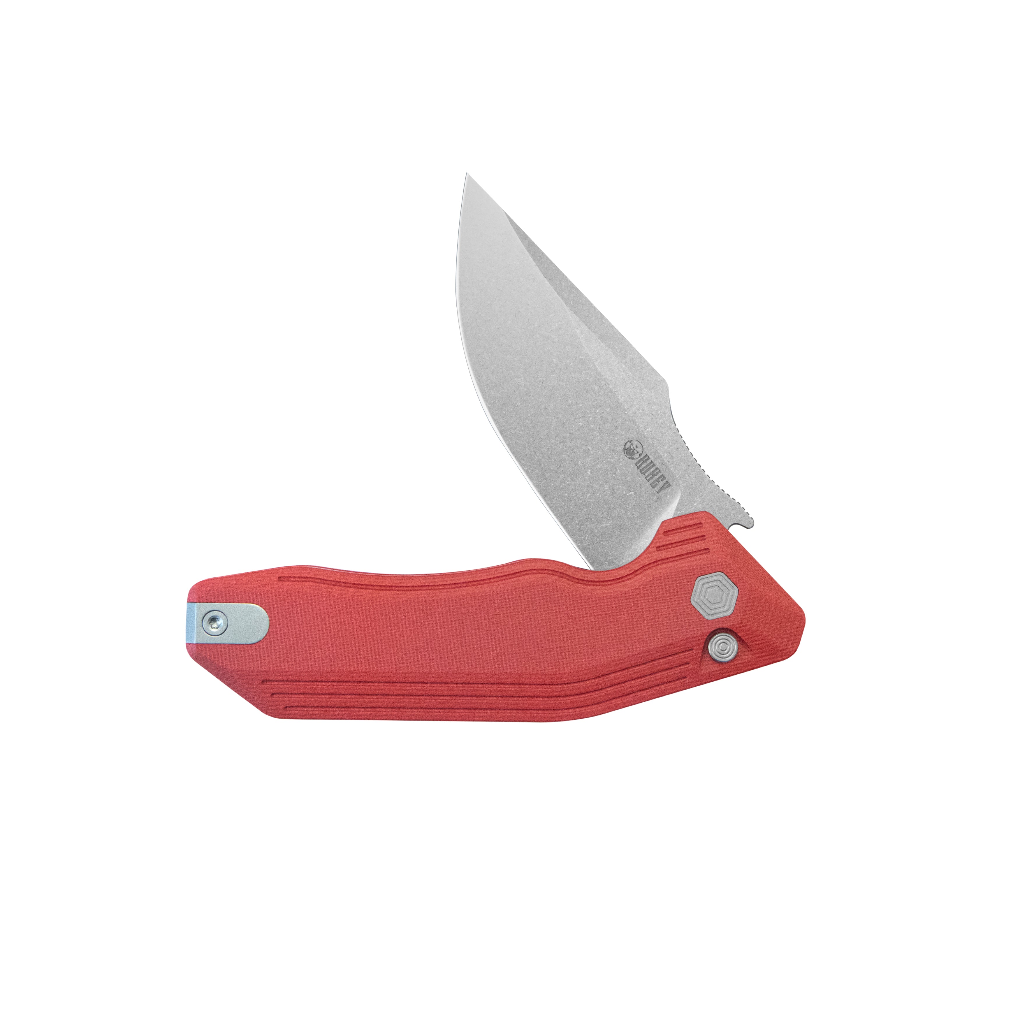 Kubey Basilisk Folding Knife Red G-10 Handle 3.23'' Stonewashed 14C28N Blade KU391E