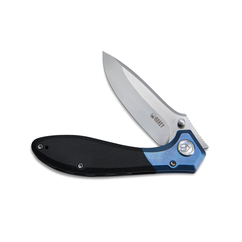 Ruckus Liner Lock Folding Knife Blue Titanium Head and Black G10 Handle 3.31" Bead Blasted AUS-10 KU314A
