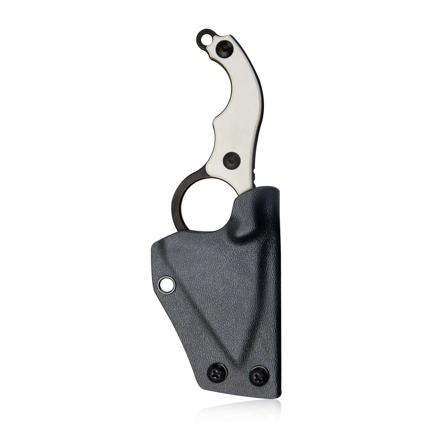 Hippocam Fixed Blade Knife Finger Ring Ivory G10 Handle 2.36" Satin and Blackwash D2 Blade KU166C