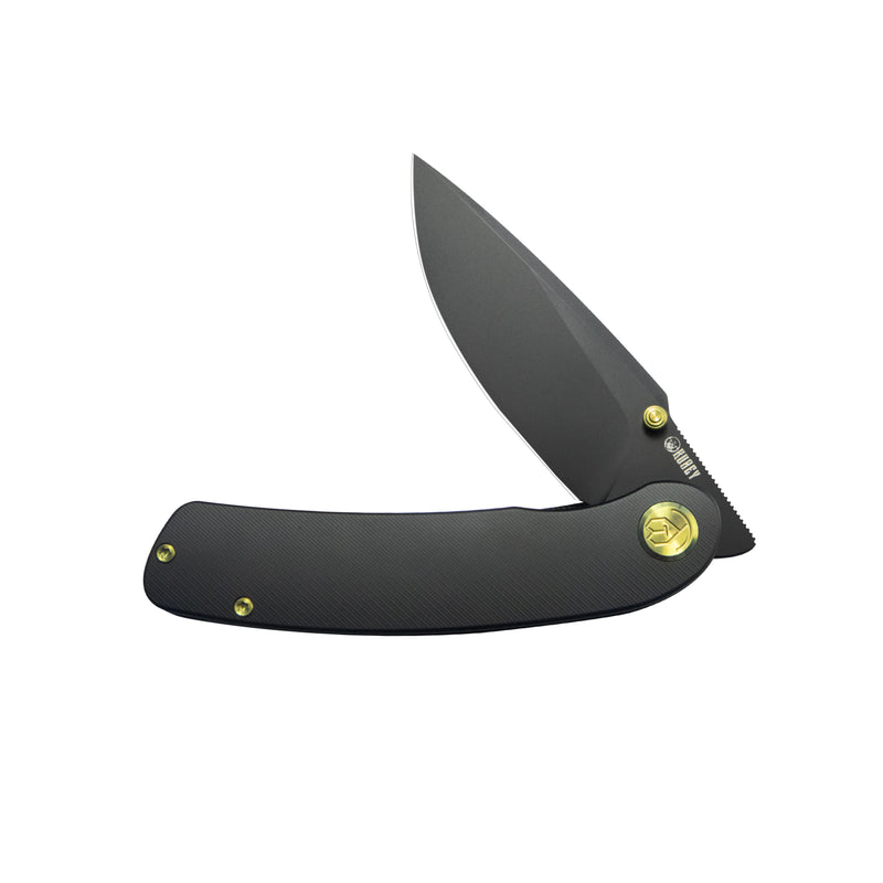 Momentum Frame Lock Front Flipper Pocket Folding Knife Black Titanium Handle 3.43" Blackwash M390 KB386B