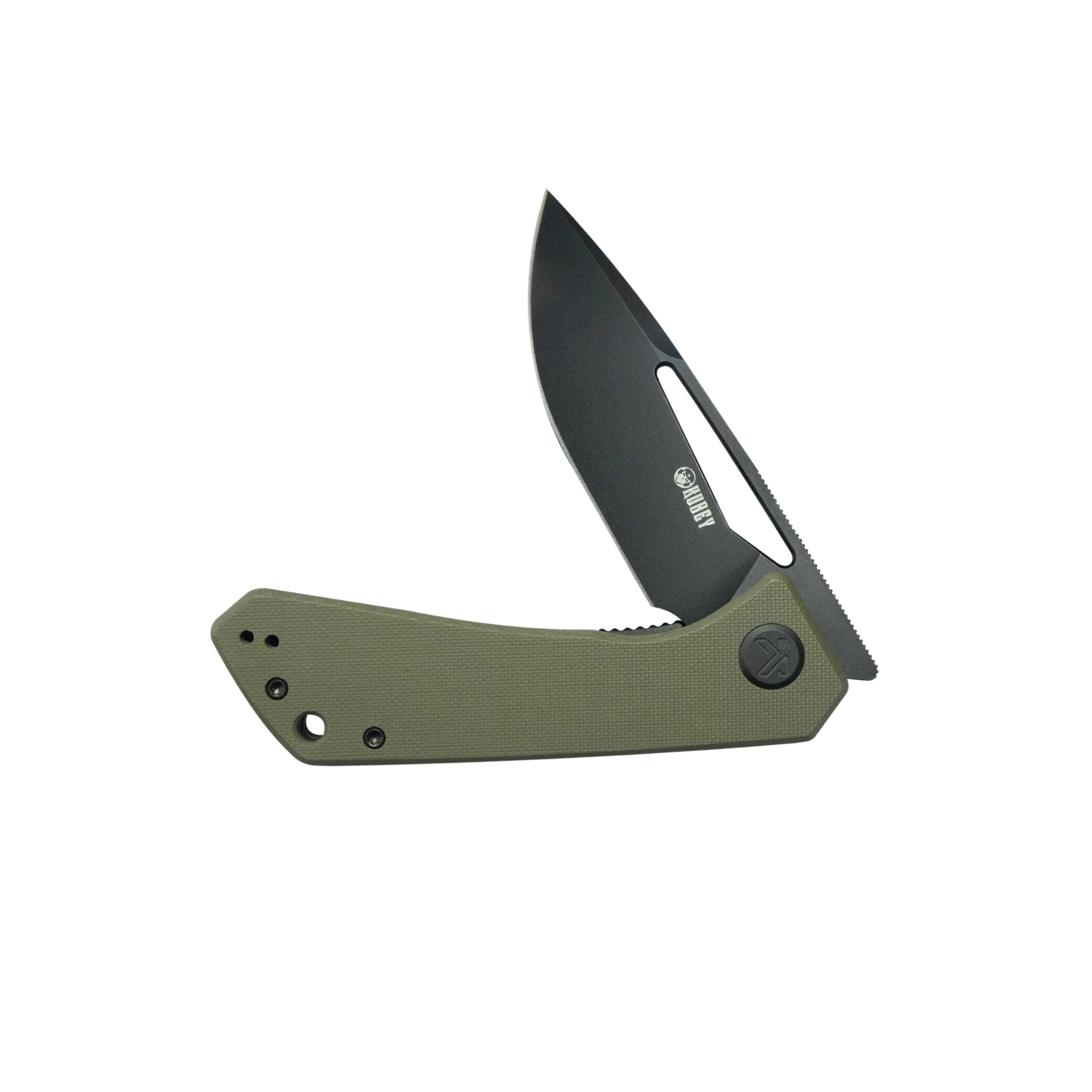Kubey Thalia Front Flipper EDC Pocket Folding Knife Green G10 Handle 3.27" Blackwash 14C28N KU331T
