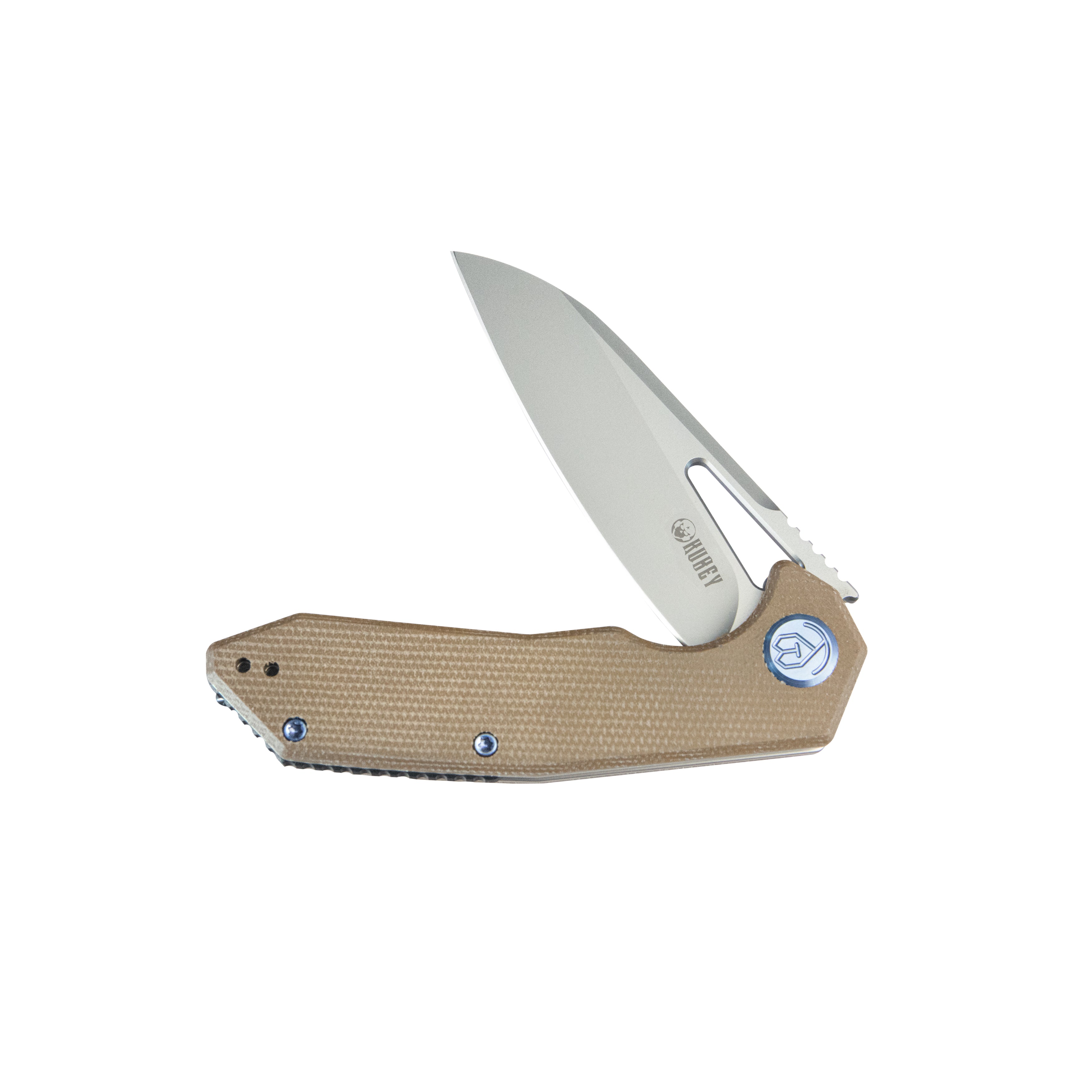 Kubey Vagrant Liner Lock Folding Knife Tan Micarta Handle 3.1