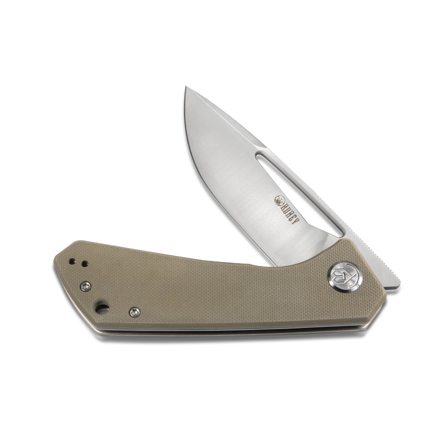 Kubey Thalia Front Flipper EDC Pocket Folding Knife Tan G10 Handle 3.27" Satin D2 KU331F